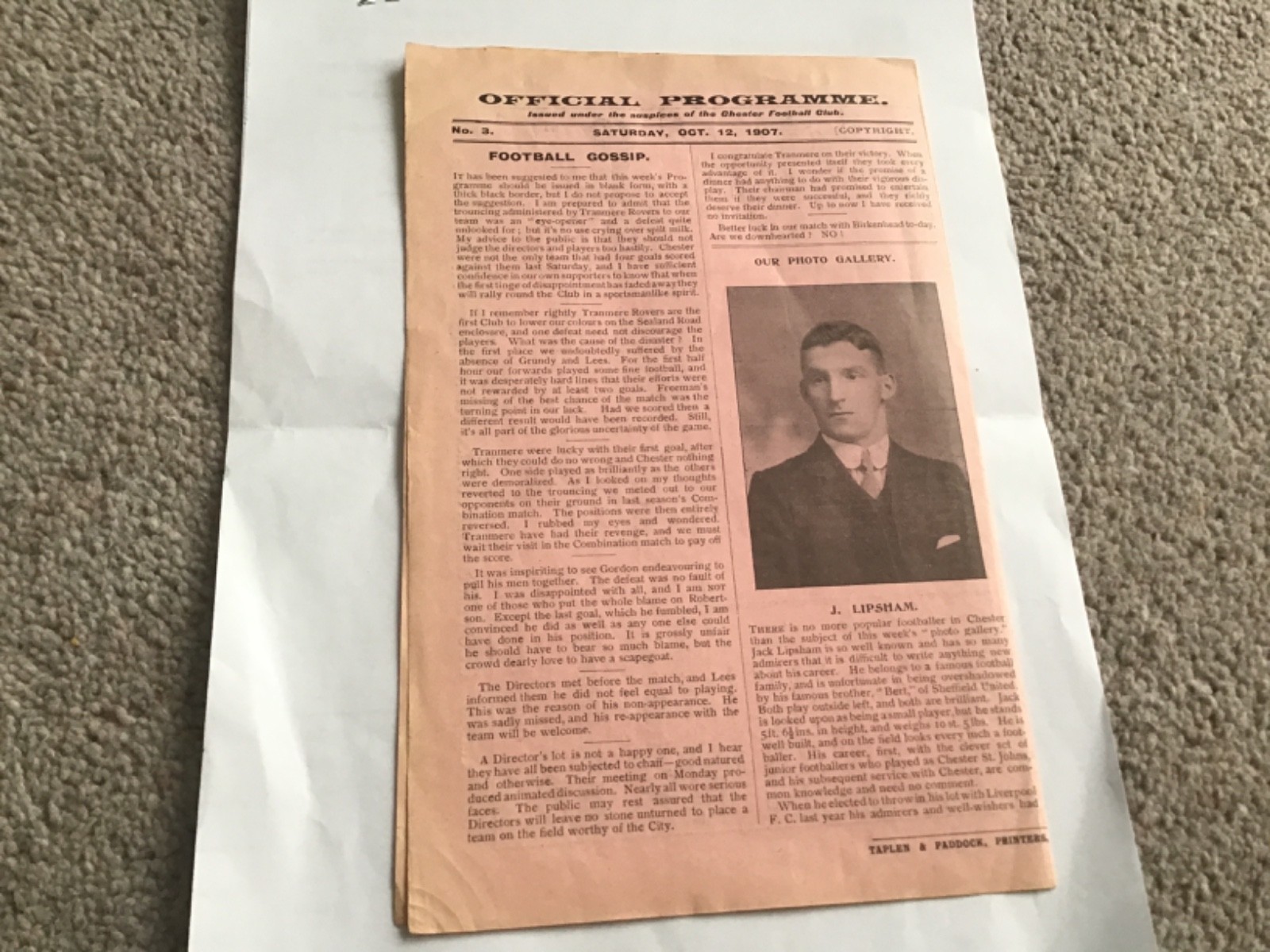 Rare Chester v Birkenhead Football Programme 12/10/1907. for sale on Ebay