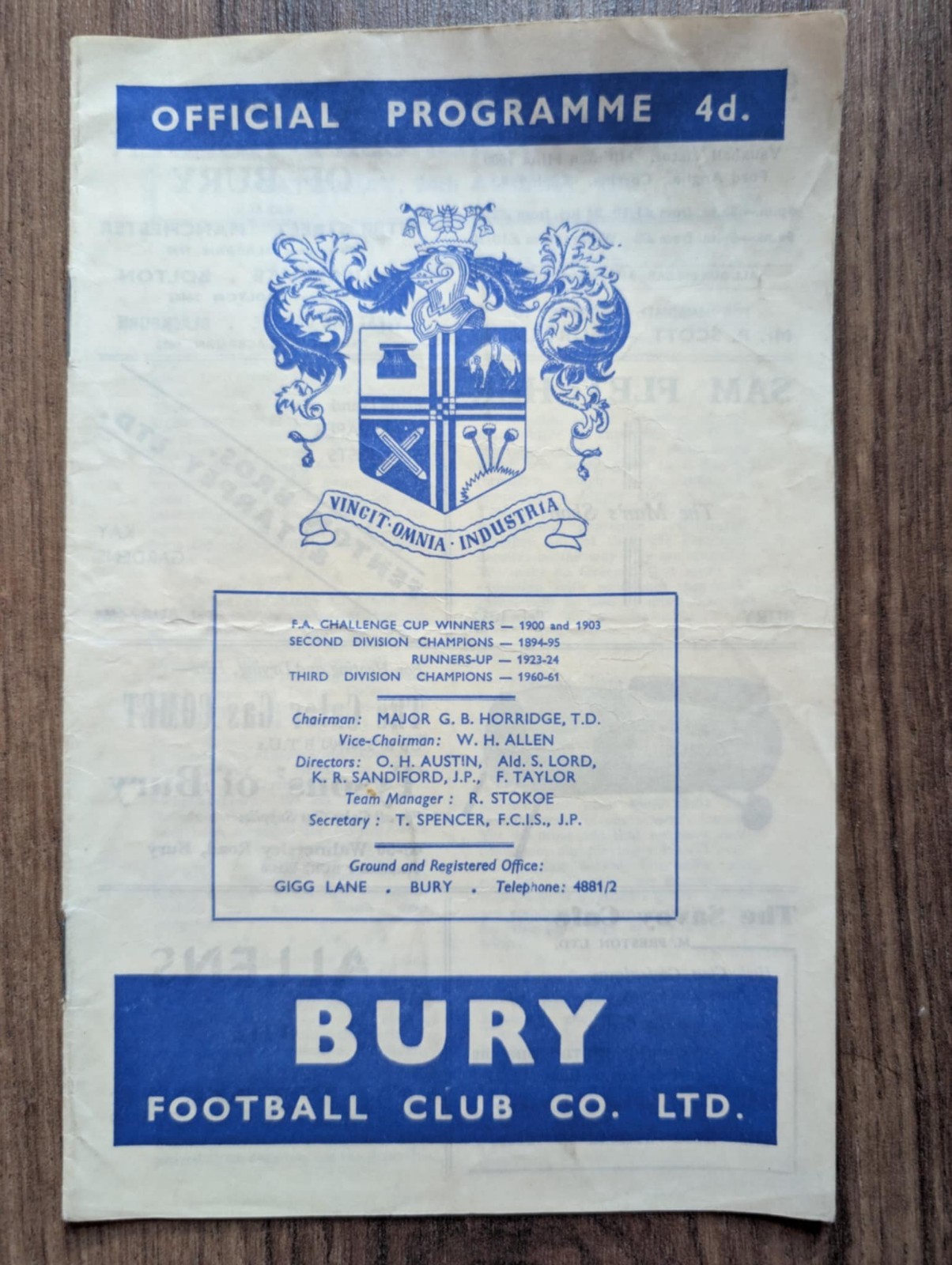 Bury Football Club Match Day Programme-Saturday 24 August 1963-Rotherham United for sale on Ebay