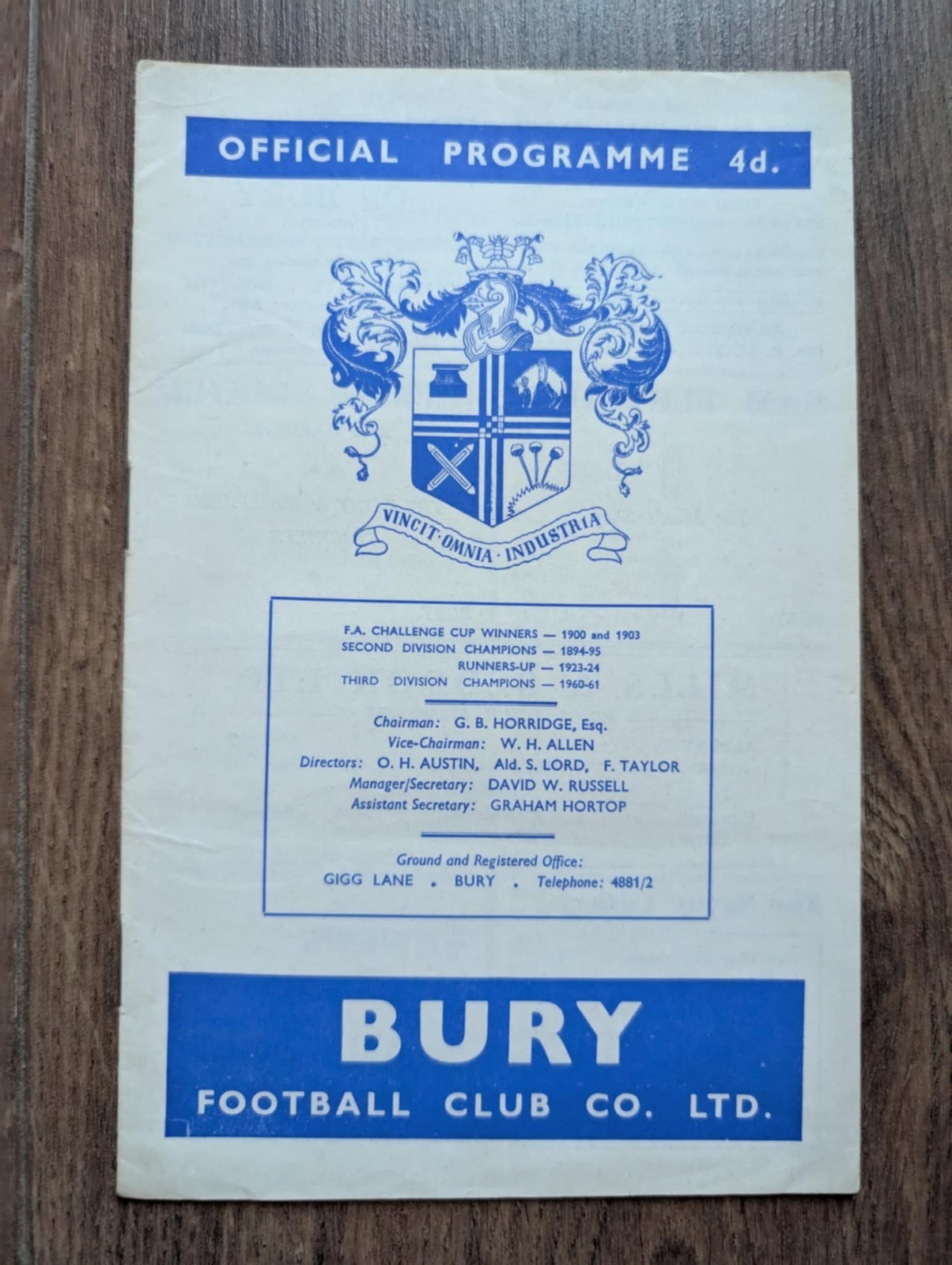 Bury Football Club Match Day Programme-Saturday 11th November 1961-Swansea Town for sale on Ebay