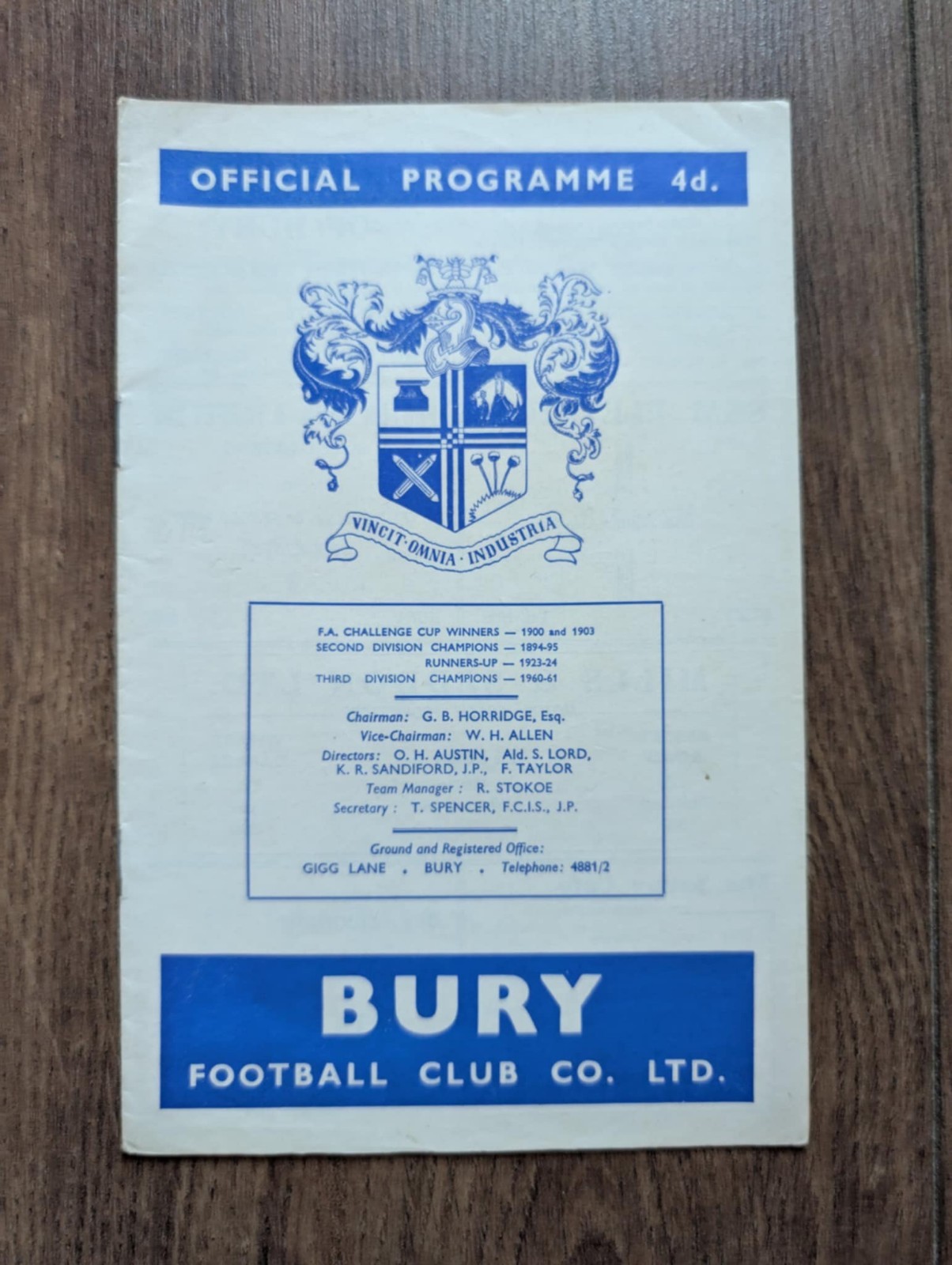 Bury Football Club Match Day Programme-Tuesday 13th March 1962-Leyton Orient for sale on Ebay
