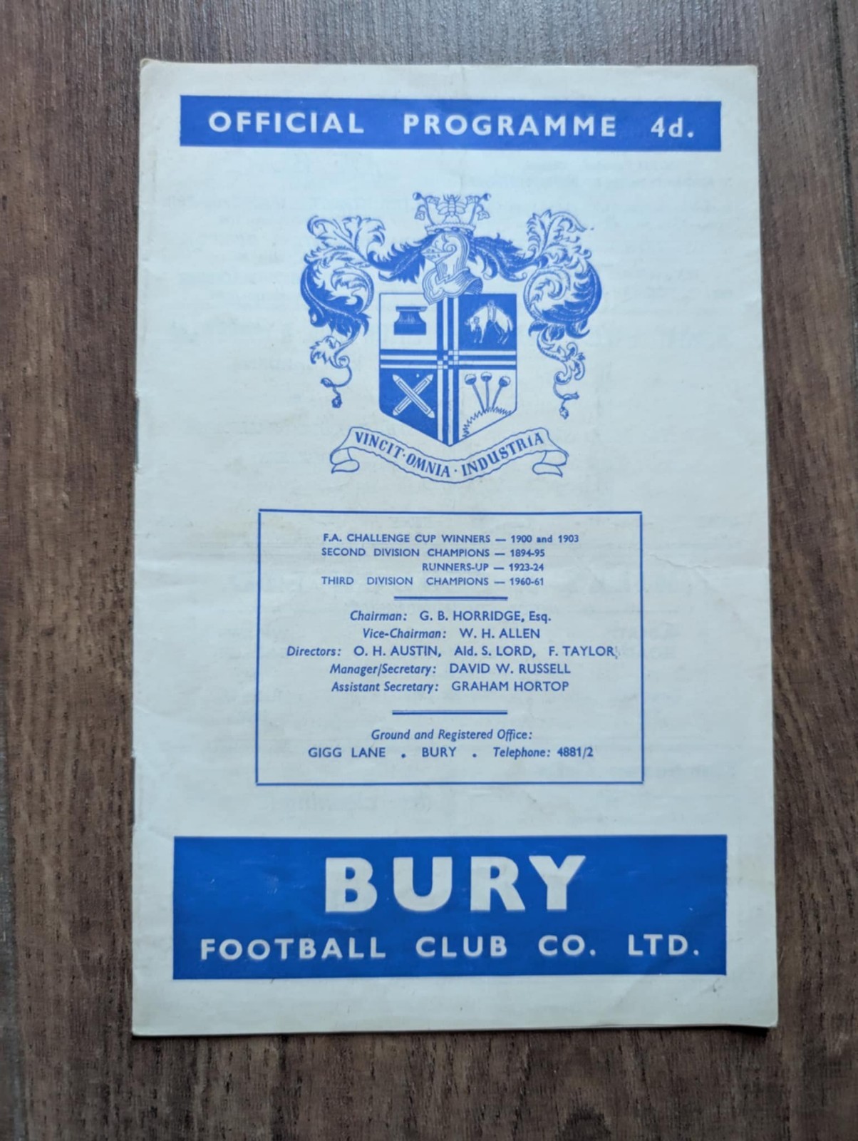 Bury Football Club Match Day Programme-Saturday 24th February 1962-Luton Town for sale on Ebay