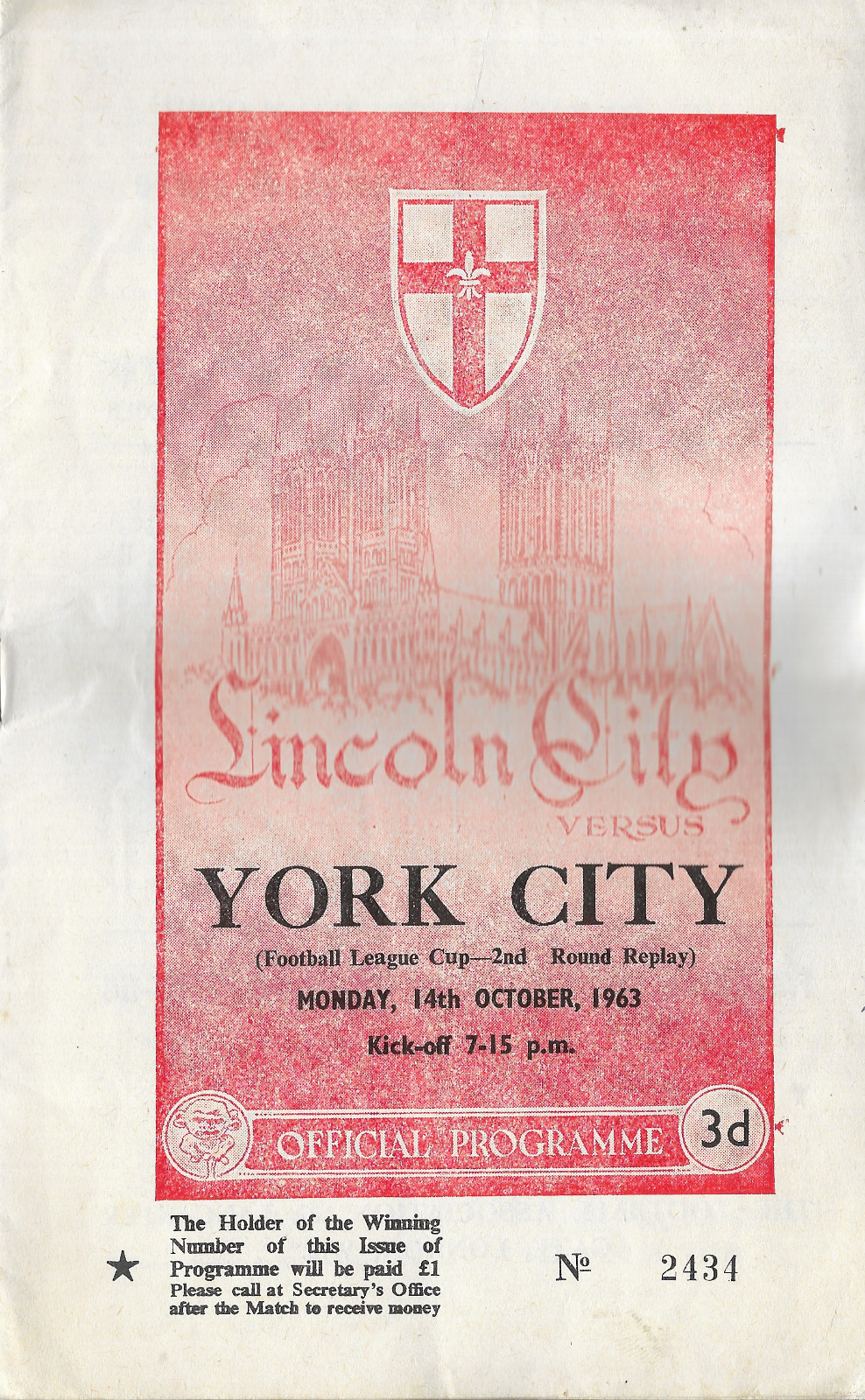 LINCOLN CITY v YORK CITY 14th OCTOBER 1963.LEAGUE CUP 2nd RD REPLAY for sale on Ebay