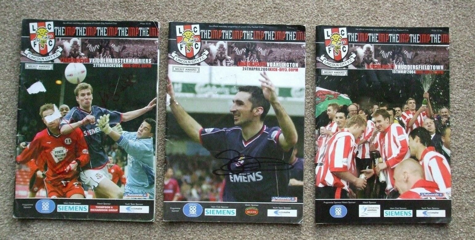 3 X LINCOLN CITY FOOTBALL CLUB PROGRAMMES FROM 2004. TWO HAVE BEEN AUTOGRAPHED for sale on Ebay