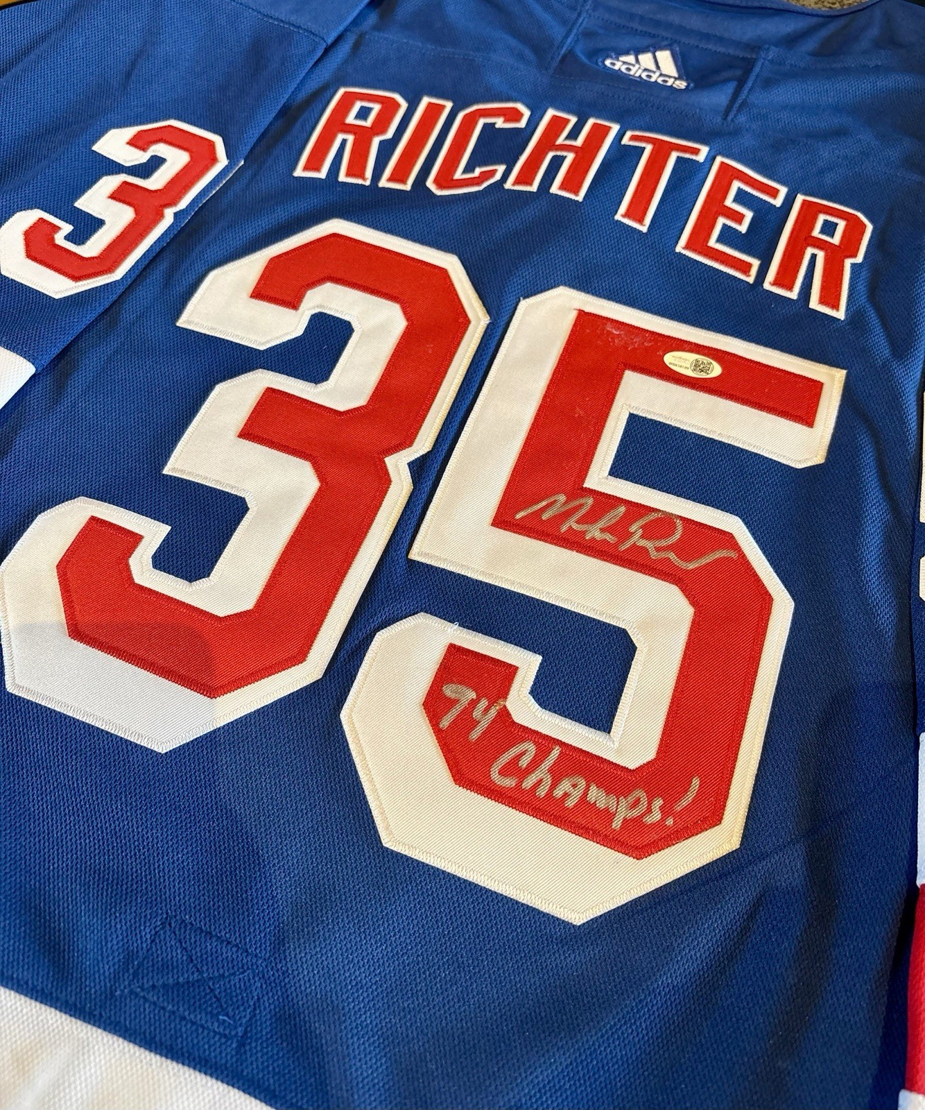 NEW YORK RANGERS LEGEND MIKE RICHTER SIGNED AUTO JERSEY WITH 94 CHAMPS / JSA!!! for sale on Ebay