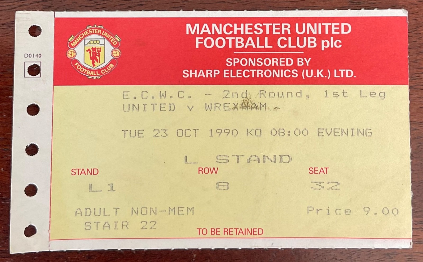 Manchester United v Wrexham ticket stub -  European Cup Winners Cup 2nd Rd 90/1 for sale on Ebay