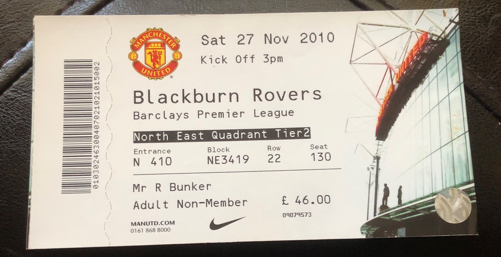Manchester United v Blackburn Rovers 27/11/10 Unused for sale on Ebay