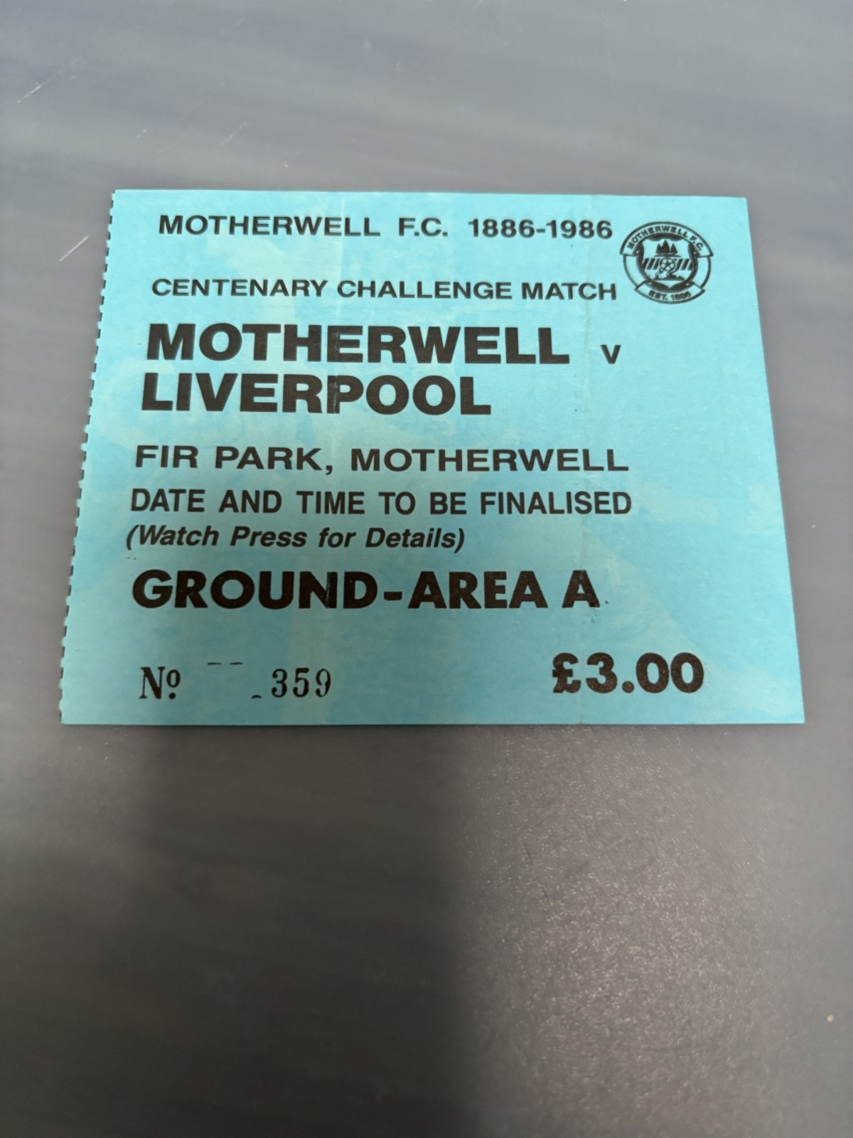 TICKET MOTHERWELL v LIVERPOOL  1986 CENTENARY for sale on Ebay