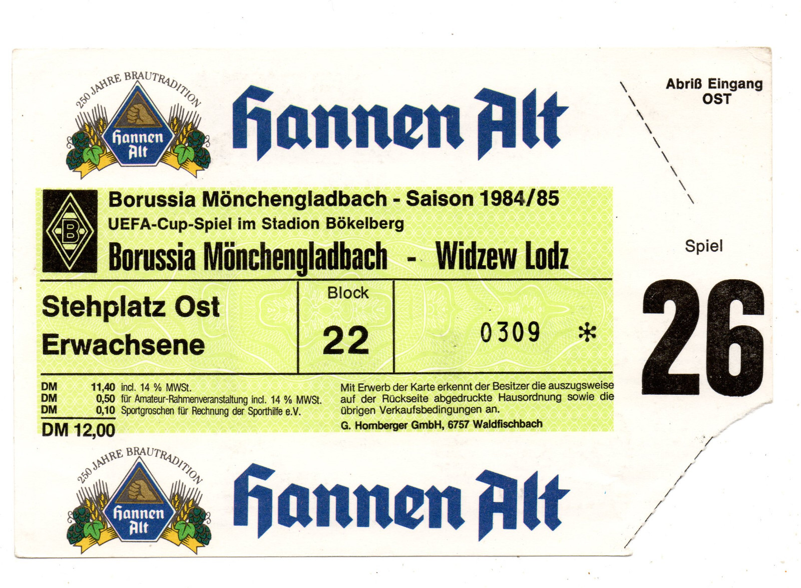 Ticket EC Borussia Mönchengladbach - Widzew Lodz 1984/85 for sale on Ebay