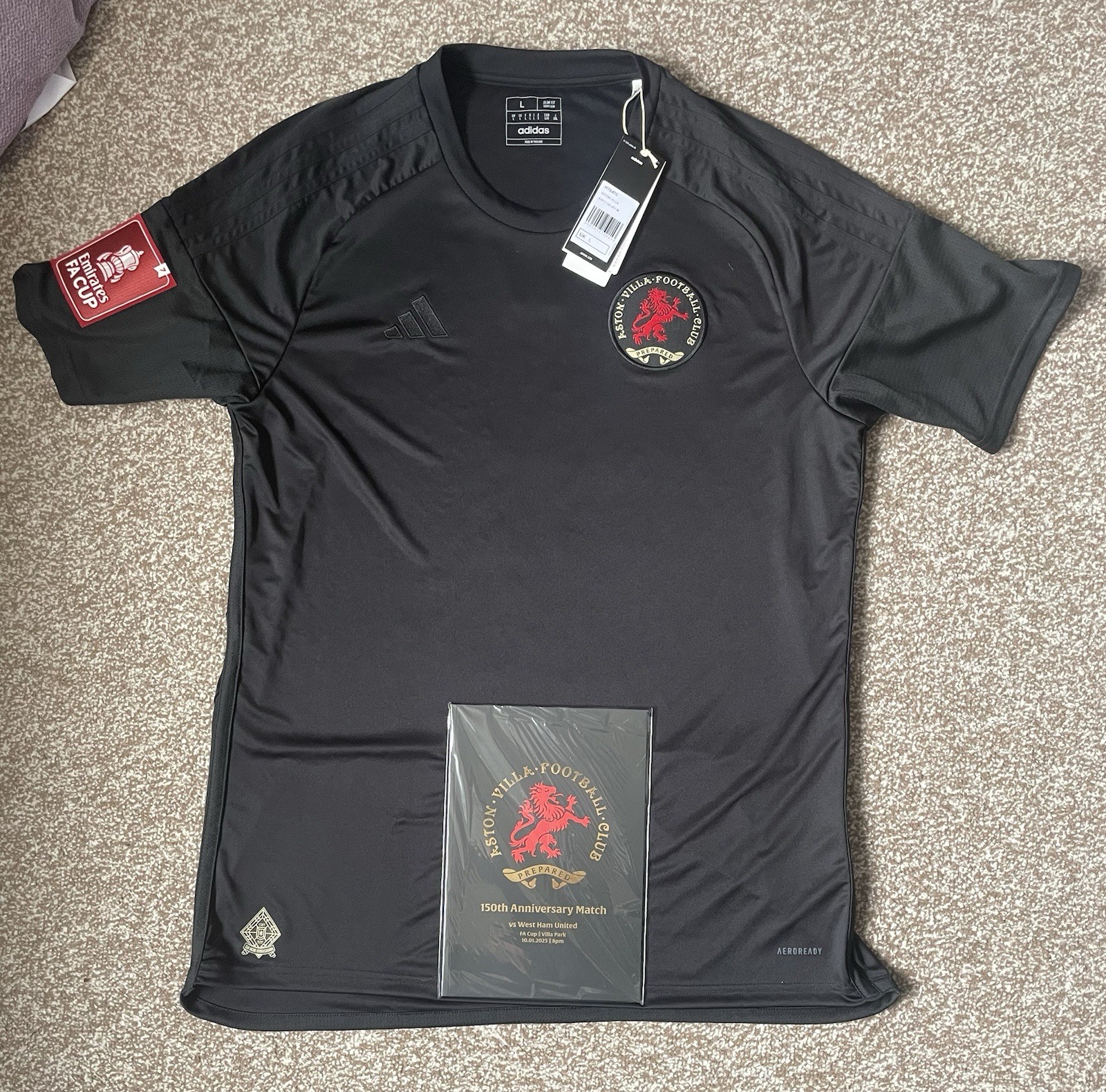 ASTON VILLA 150th ANNIVERSARY SHIRT BY ADIDAS / FA CUP PATCH / 7 / PROGRAMME / L for sale on Ebay