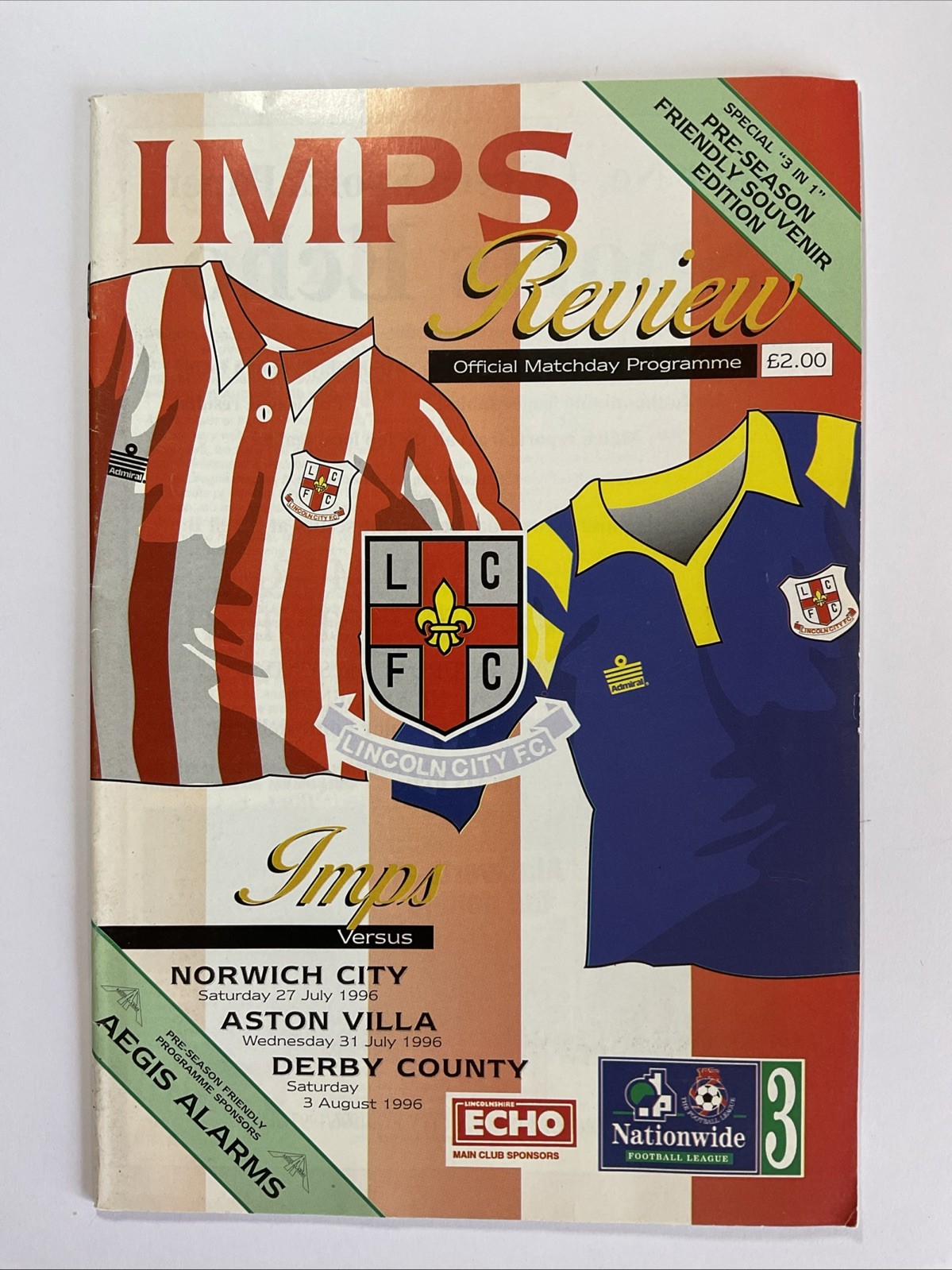 Lincoln City v Norwich City, Aston Villa & Derby Co.; Friendlies July/Aug 1996 for sale on Ebay