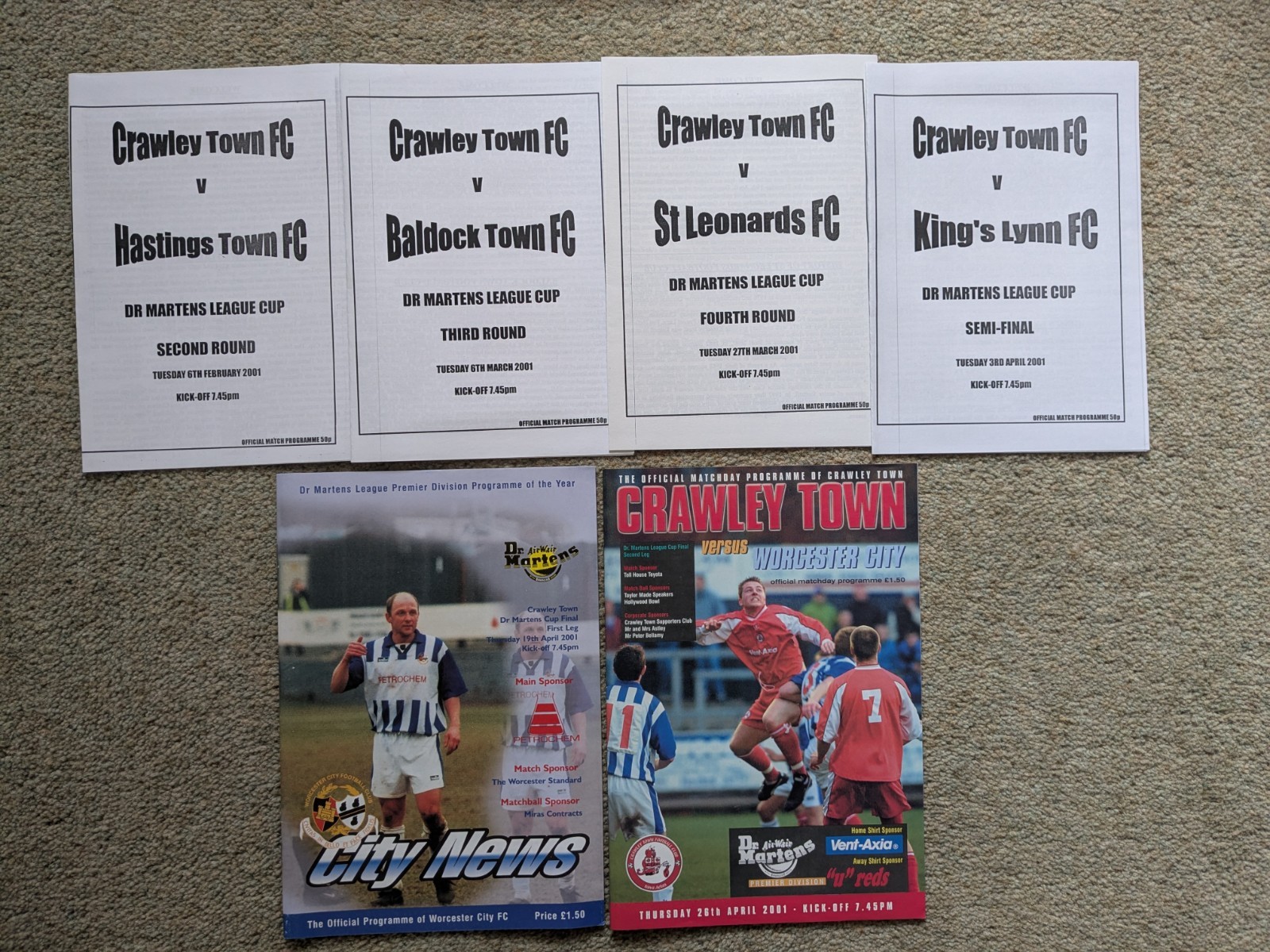 Crawley Town (6 programmes - Dr Martens League Cup)  Season 2000/2001 for sale on Ebay