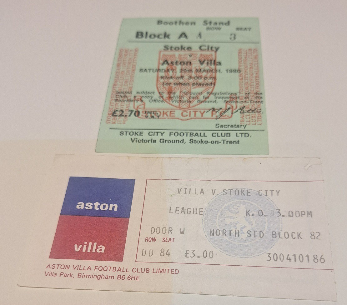 Two Aston Villa Tickets From The Late 1970's v Stoke City  for sale on Ebay