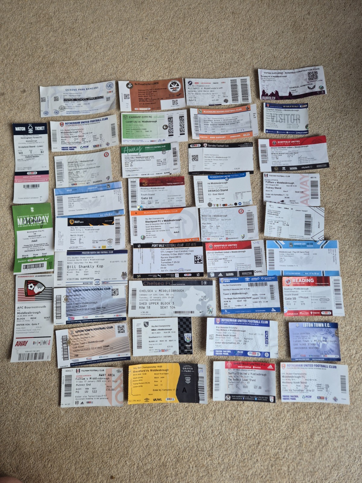 Job lot 39x Middlesbrough FC Away football ticket stubs 2018 to present for sale on Ebay