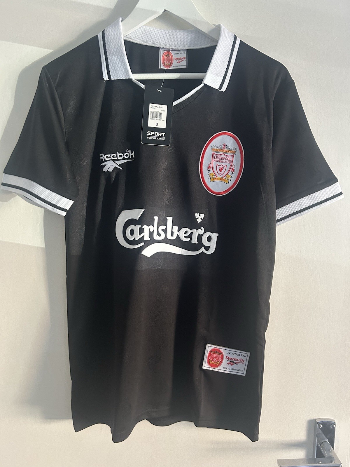 Liverpool FC Reebok Black Retro Away FOOTBALL Shirt  S – Carlsberg Sponsor BNWT for sale on Ebay