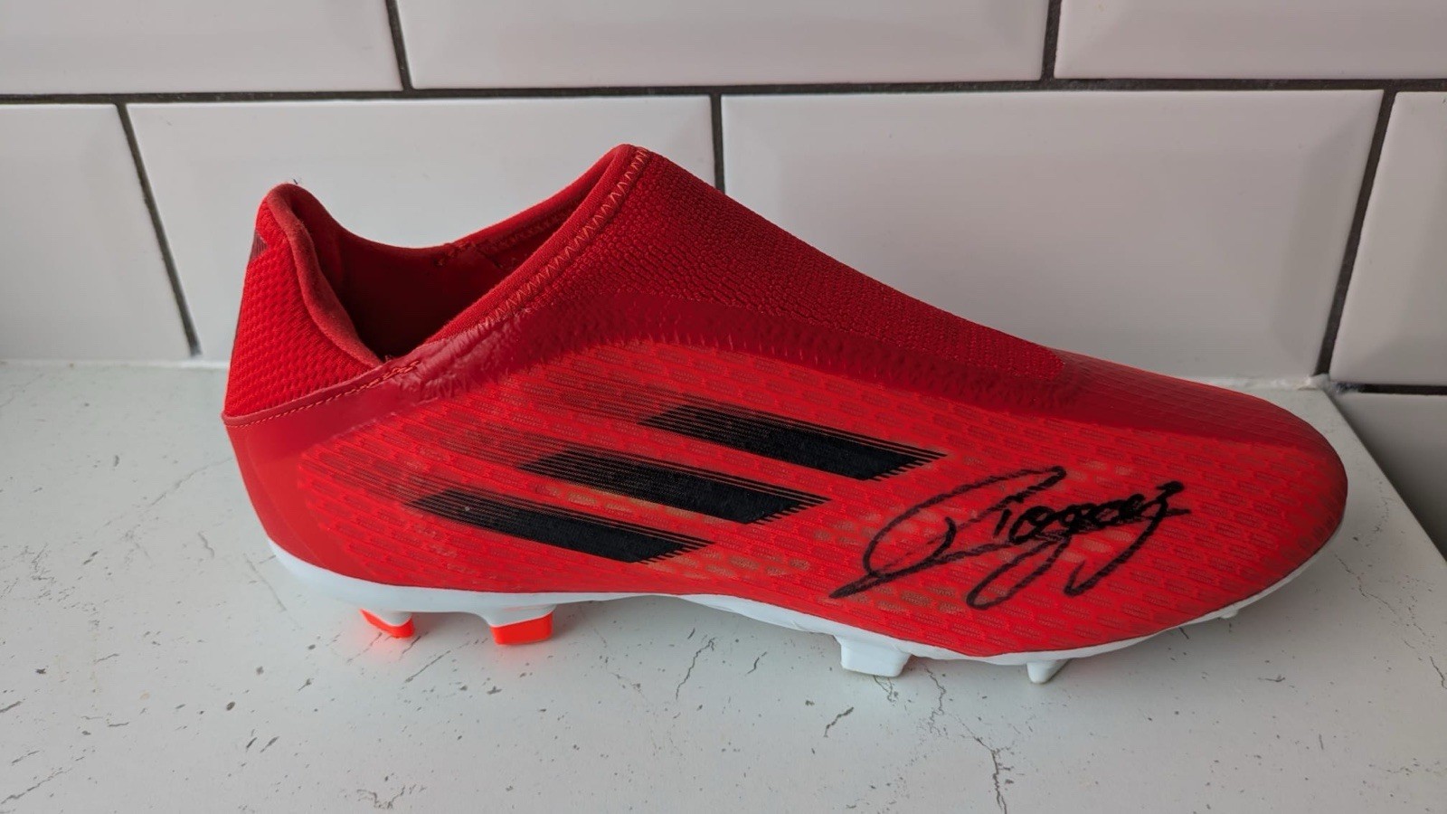 Liverpool FC Diogo Jota Hand Signed Boot With Photo Proof Adidas Boot Size 8 for sale on Ebay