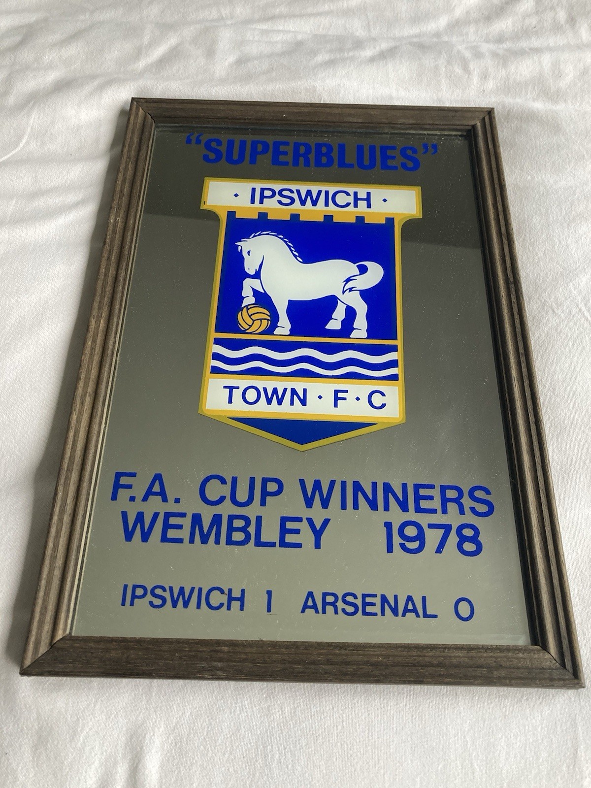 Authentic Original 1978 Ipswich Town FA Cup Winners Wooden Frame Wall Mirror. for sale on Ebay
