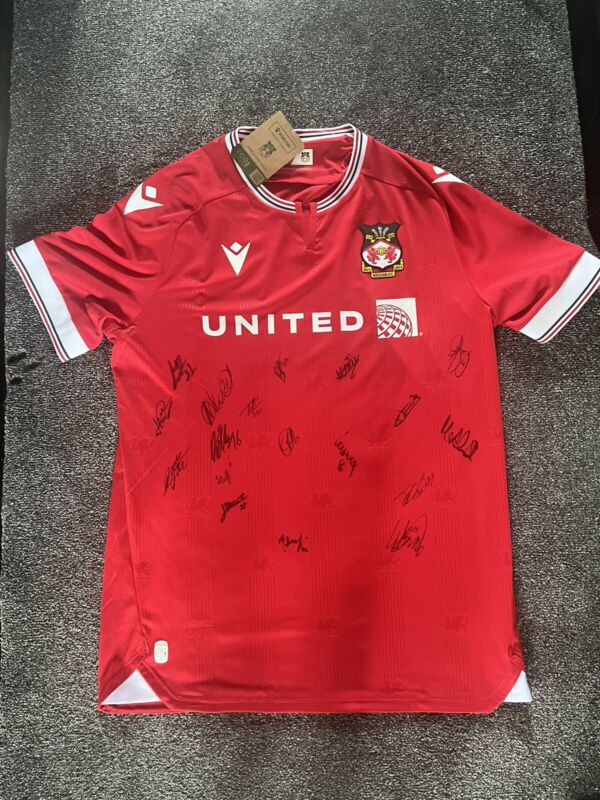 squad signed wrexham shirt 23/24 promotion season  for sale on Ebay