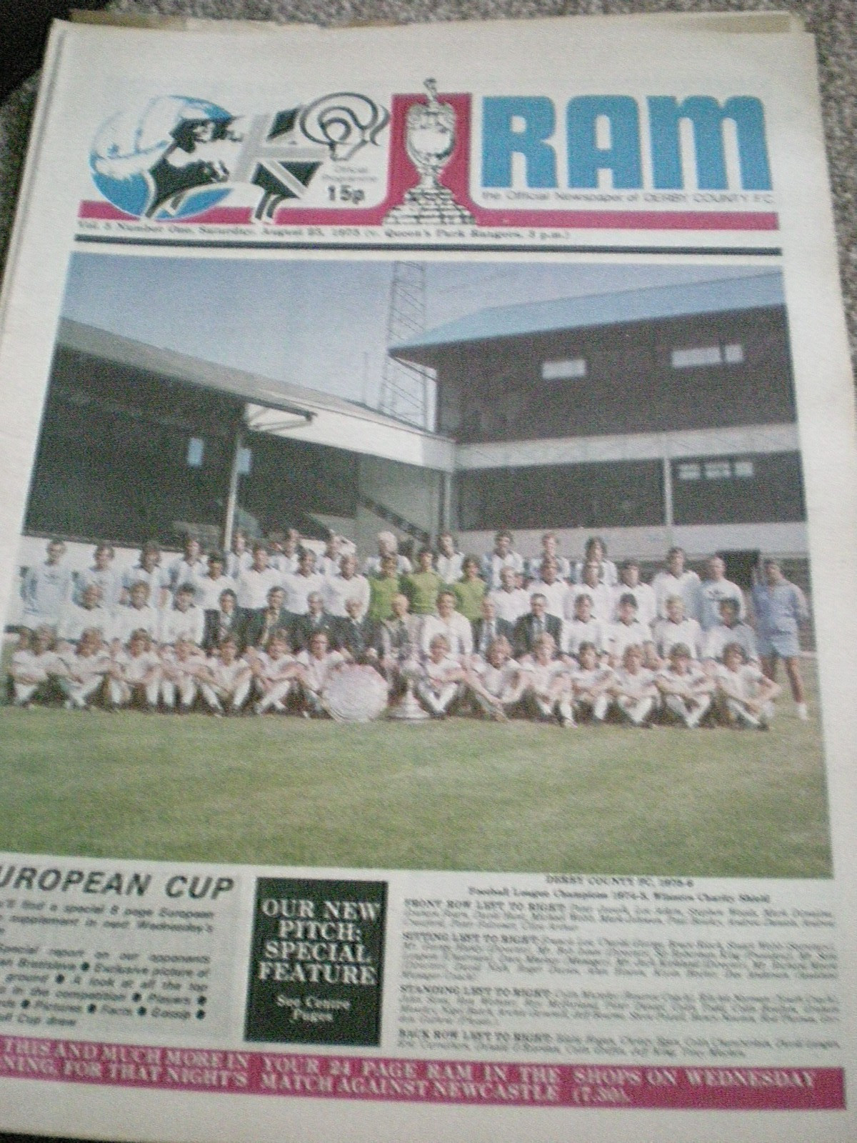 DERBY COUNTY v QUEENS PARK RANGERS, 23rd AUG 1975, FOLDED TO POST.GOOD CONDITION for sale on Ebay
