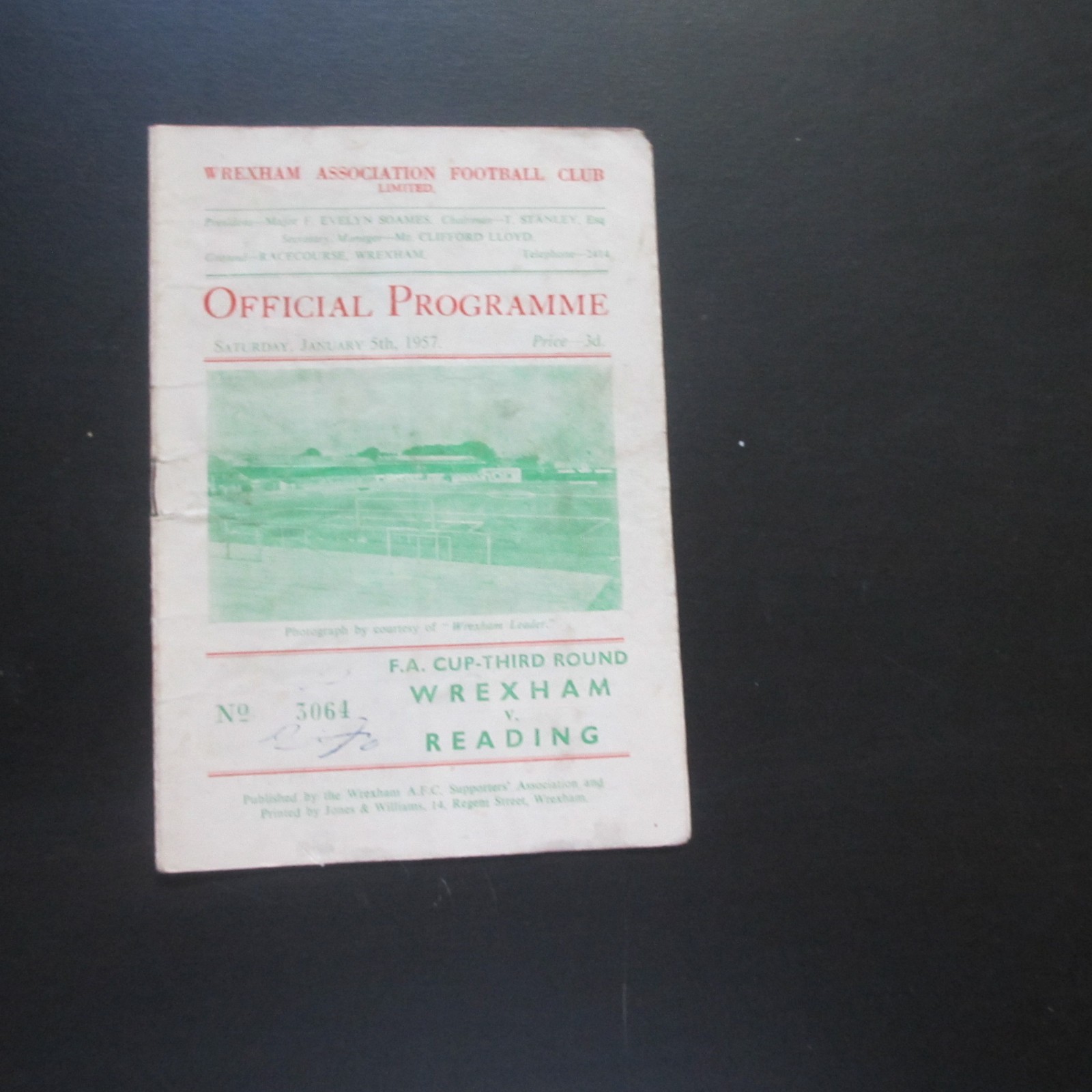 Wrexham v Reading FA Cup 3rd Rd 1956/7 for sale on Ebay