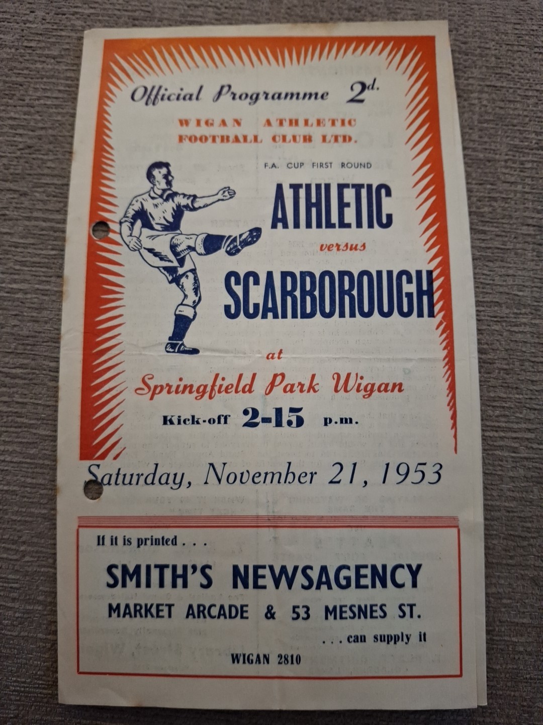 Wigan Athletic v Scarborough programme.  21/11/1953 for sale on Ebay