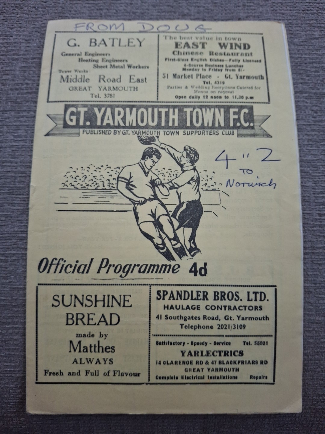 Great Yarmouth Town v Norwich City 'A'  programme.  3/9/1970 for sale on Ebay