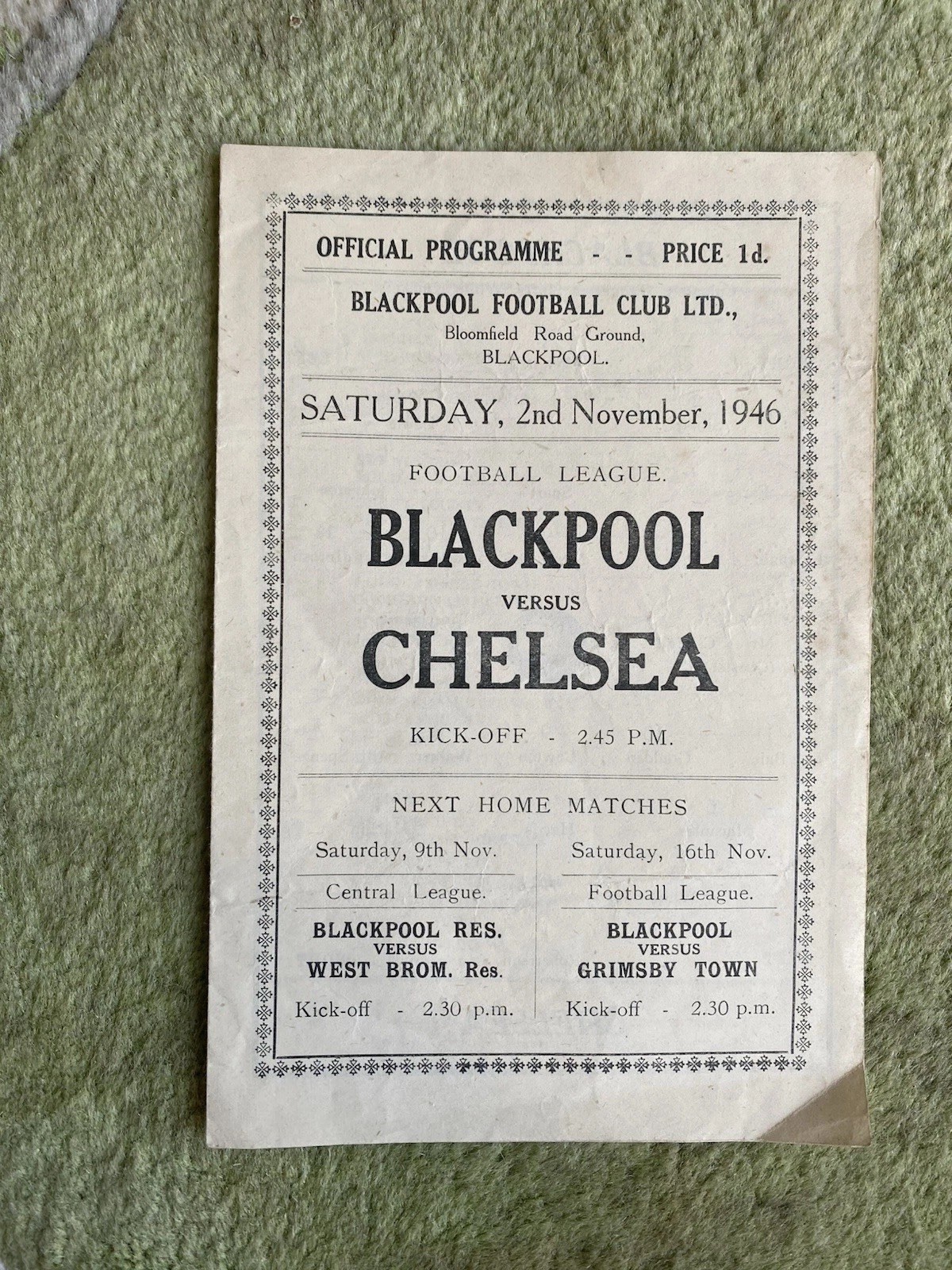 Blackpool v Chelsea Programme 02/11/1946 for sale on Ebay