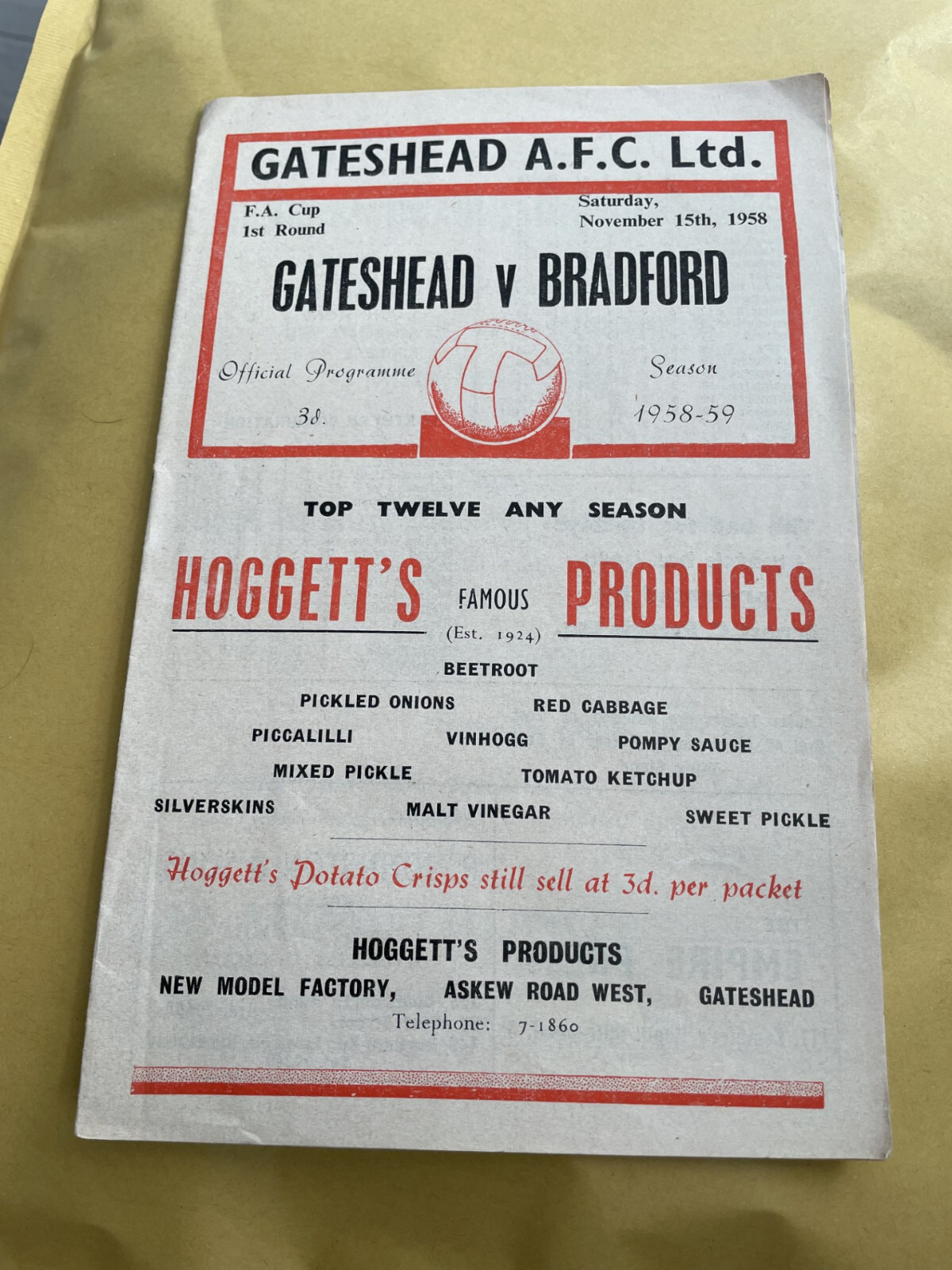 1958/59 GATESHEAD V BRADFORD PARK AVENUE - FA CUP 1ST RD. for sale on Ebay