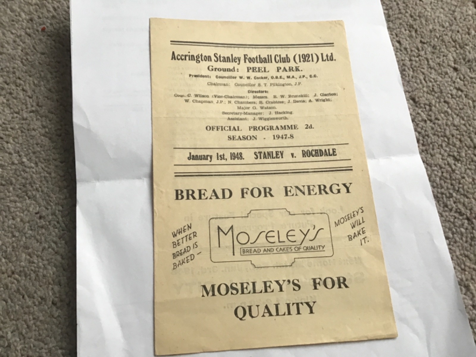 Accrington Stanley v Rochdale Football  Programme 1/1/1948. for sale on Ebay