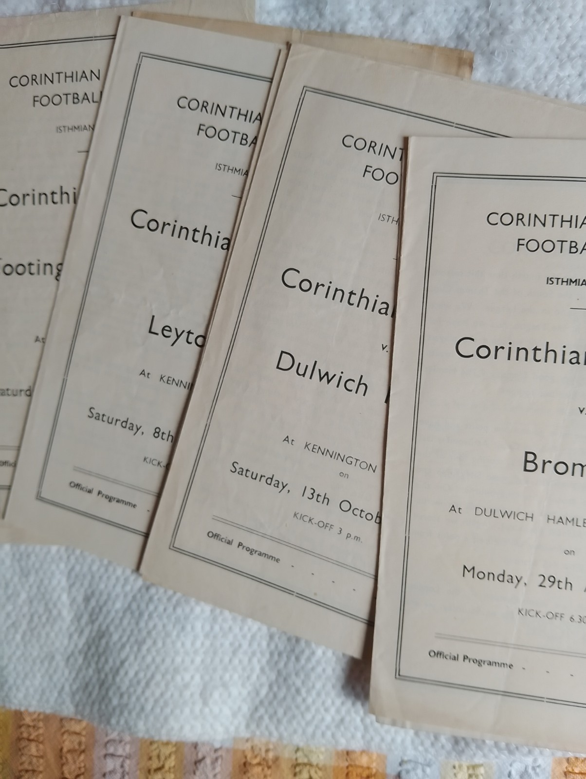 9 x Corinthian Casuals 1955/6 Home Programmes. for sale on Ebay