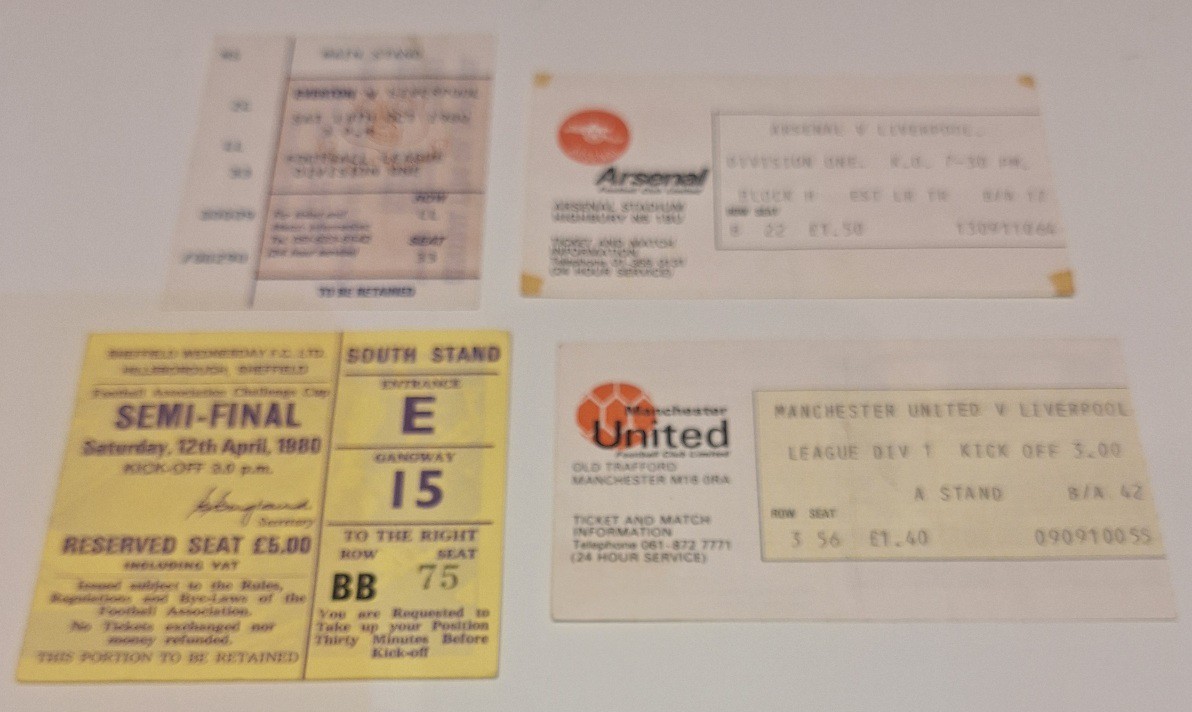 Four Old Liverpool Match Day Tickets From The Late 1970's Early 1980's for sale on Ebay