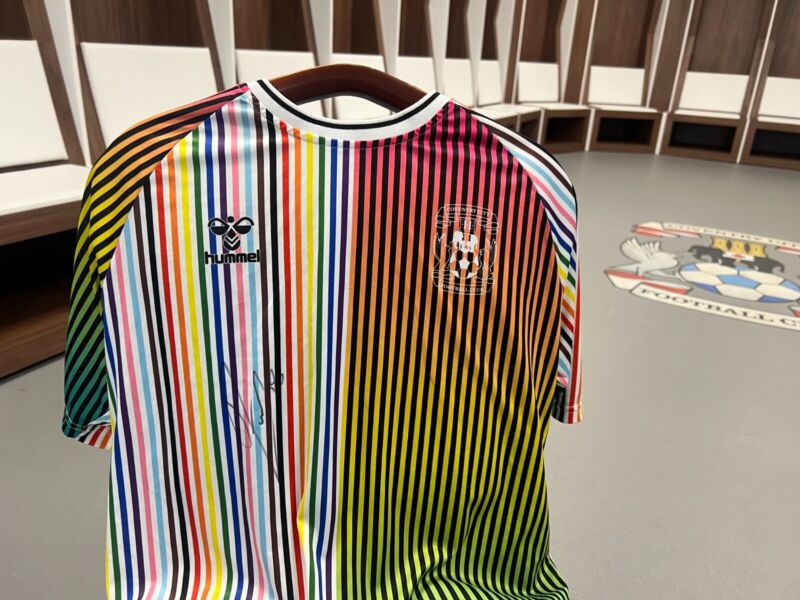 Player worn Coventry City Equality shirt, 2023-24, signed by JOSH ECCLES for sale on Ebay