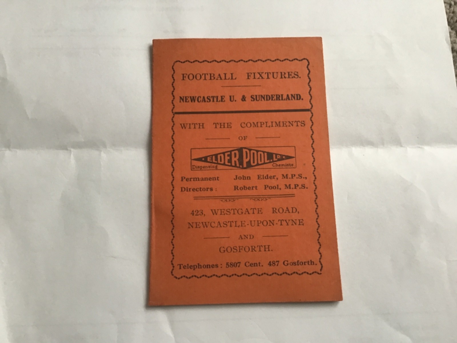 Newcastle v Sunderland Fixture Card 1928/1929. for sale on Ebay