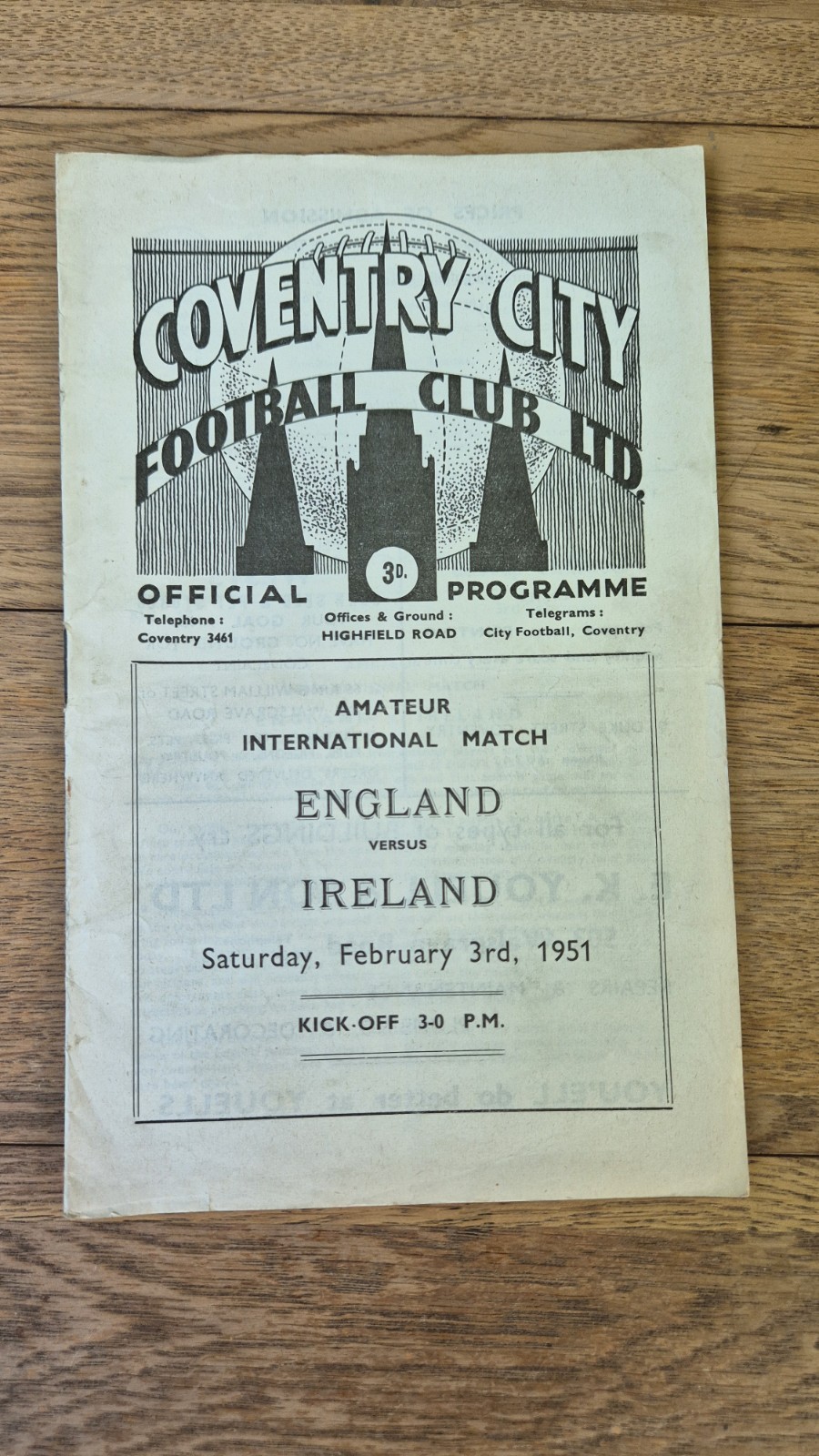 1951 England v Ireland Amateur International Match At Coventry City for sale on Ebay