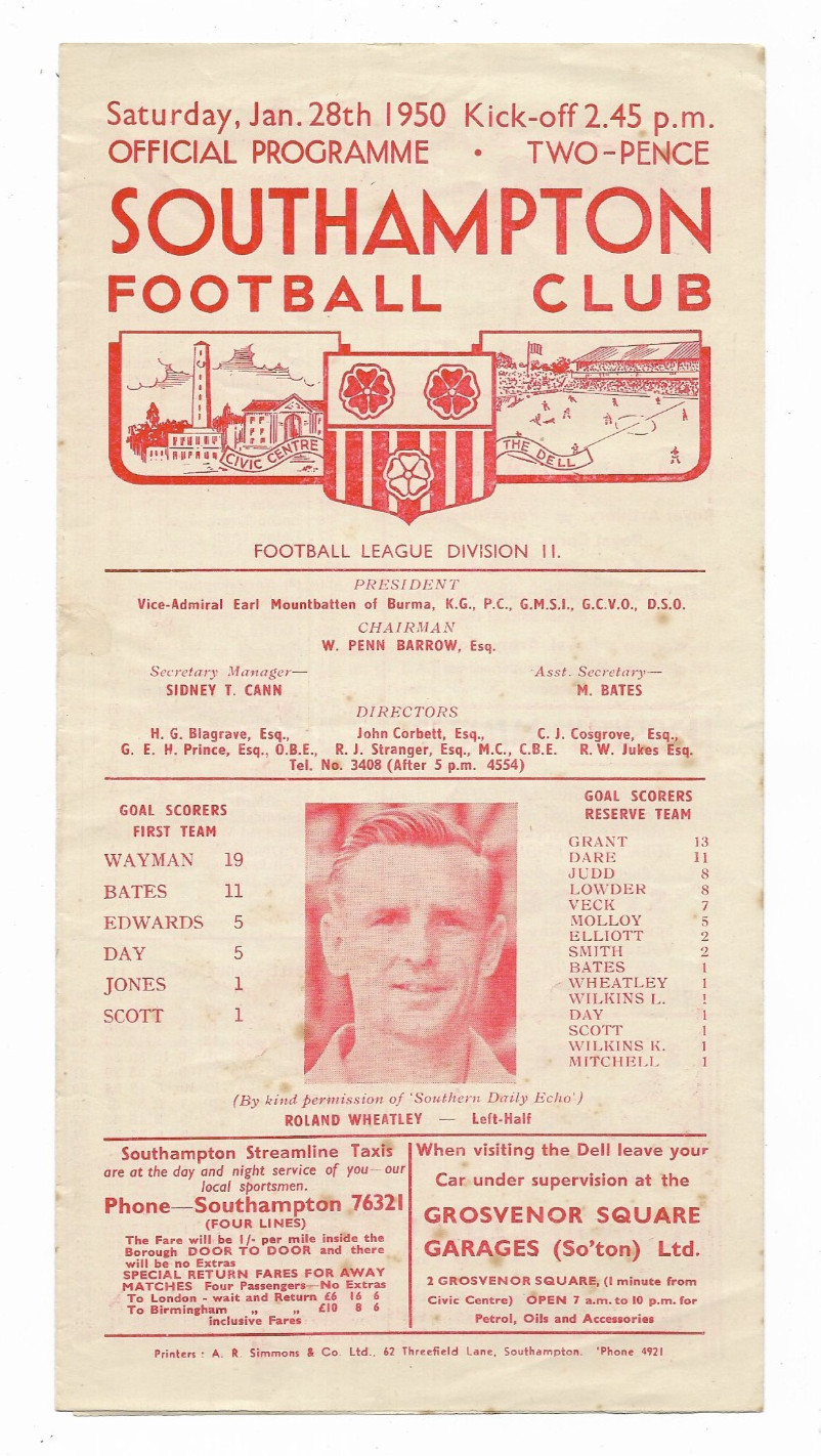 1950 Friendly - SOUTHAMPTON v. TORQUAY UNITED for sale on Ebay