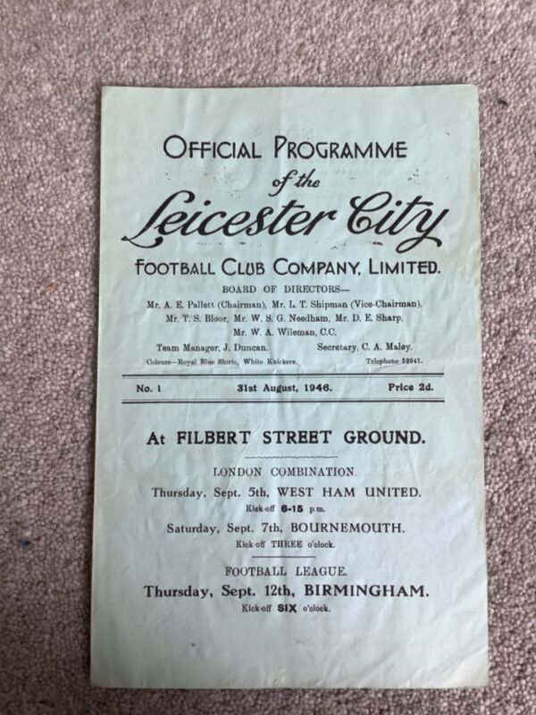 31 August 1946 Leicester City v Manchester City First Game After the War for sale on Ebay