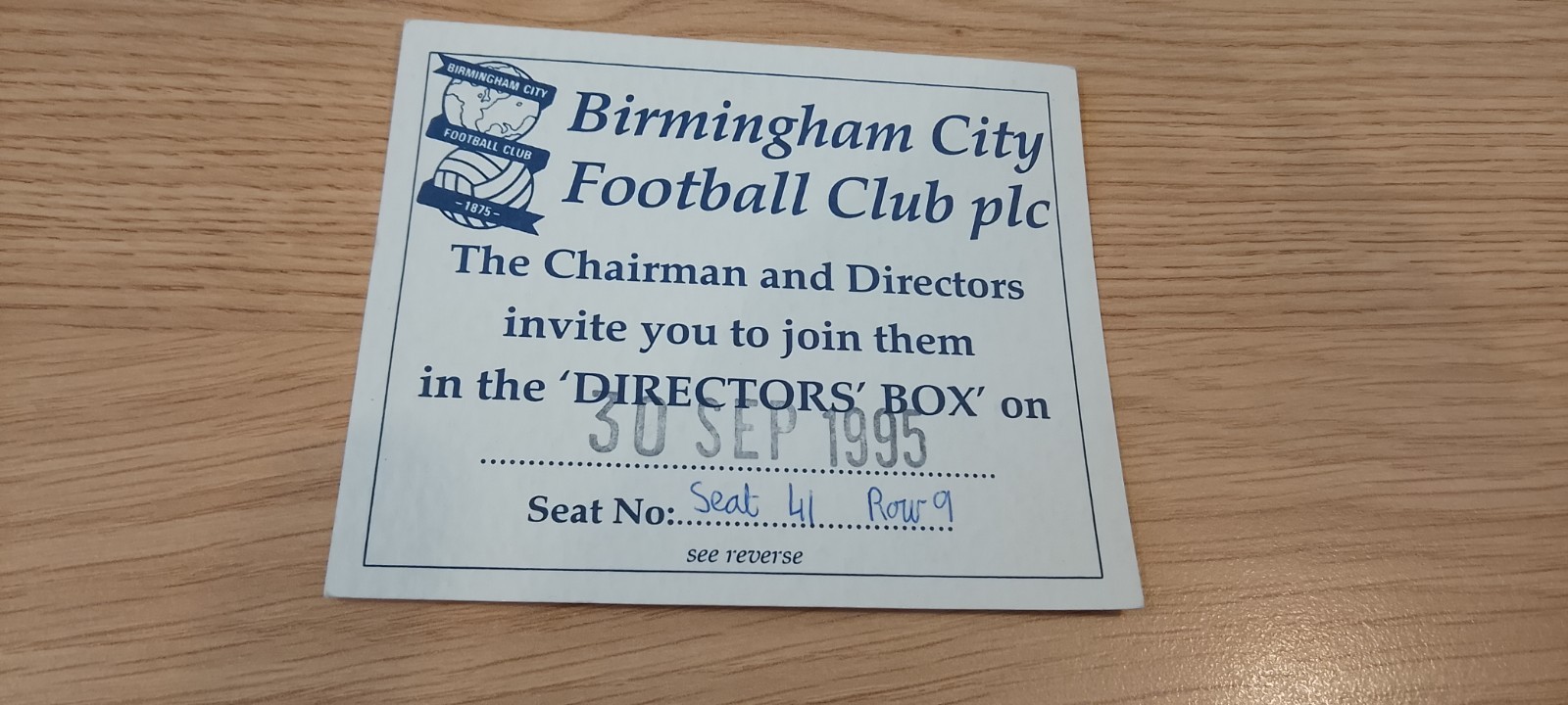 Rare Directors Box Ticket 1995/96 Birmingham City v Oldham Athletic 30/9/95 for sale on Ebay