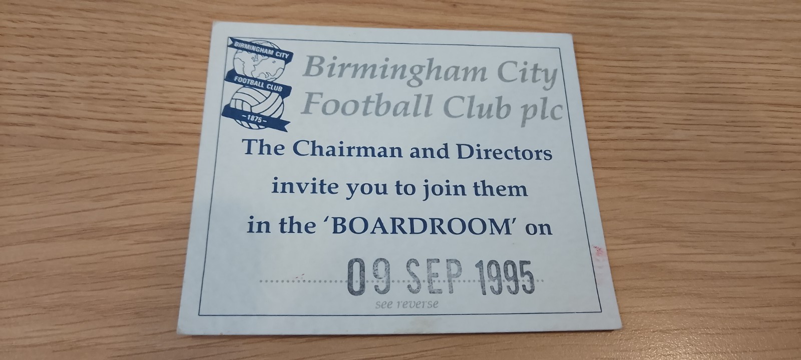 Rare Boardroom Ticket 1995/96 Birmingham City v Crystal Palace 9/9/95 for sale on Ebay
