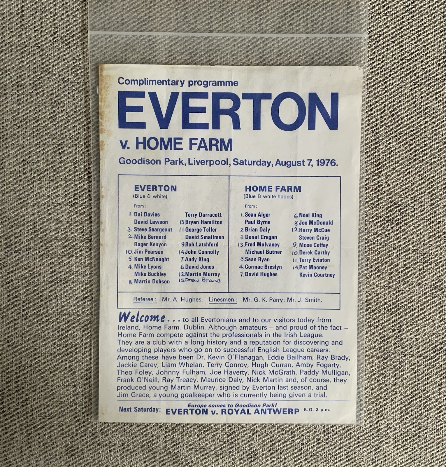 Everton v Home Farm Complimentary Programme -  7th August 1976 [RARE] for sale on Ebay