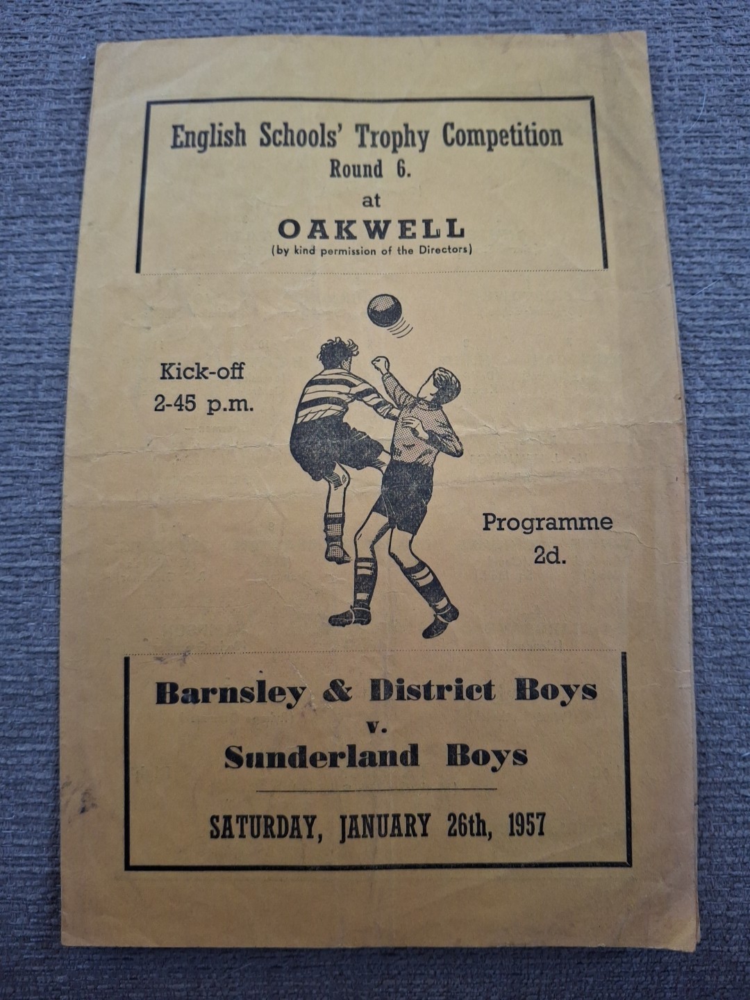 Barnsley & District Boys v Sunderland Boys programme.  26/1/1957 for sale on Ebay