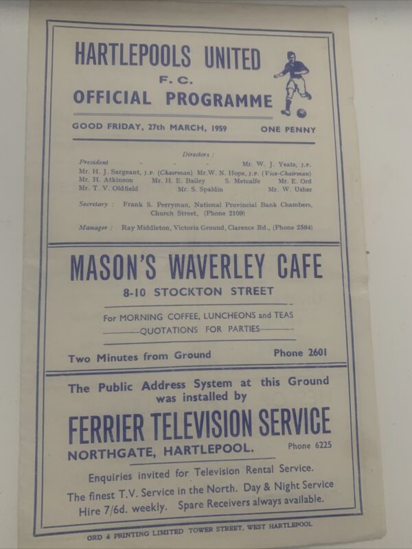 League - Hartlepool United V Watford - 1958/1959 for sale on Ebay