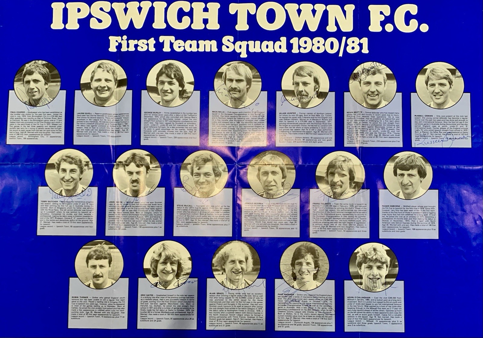 Signed Ipswich Town FC poster 1980/81 for sale on Ebay