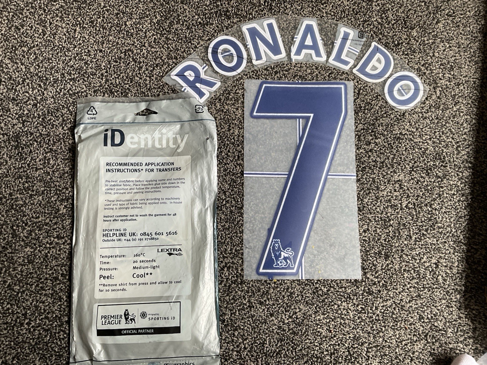 Manchester United Shirt Lextra Felt NameSet RONALDO 7 2007-2008 away kit 07-13 for sale on Ebay