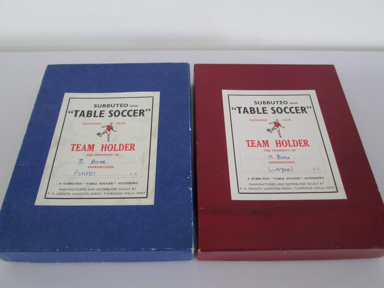 2 RARE VINTAGE SUBBUTEO FOOTBALL TEAM HOLDER BOXES &INSERTS BLUE & RED PA ADOLPH for sale on Ebay