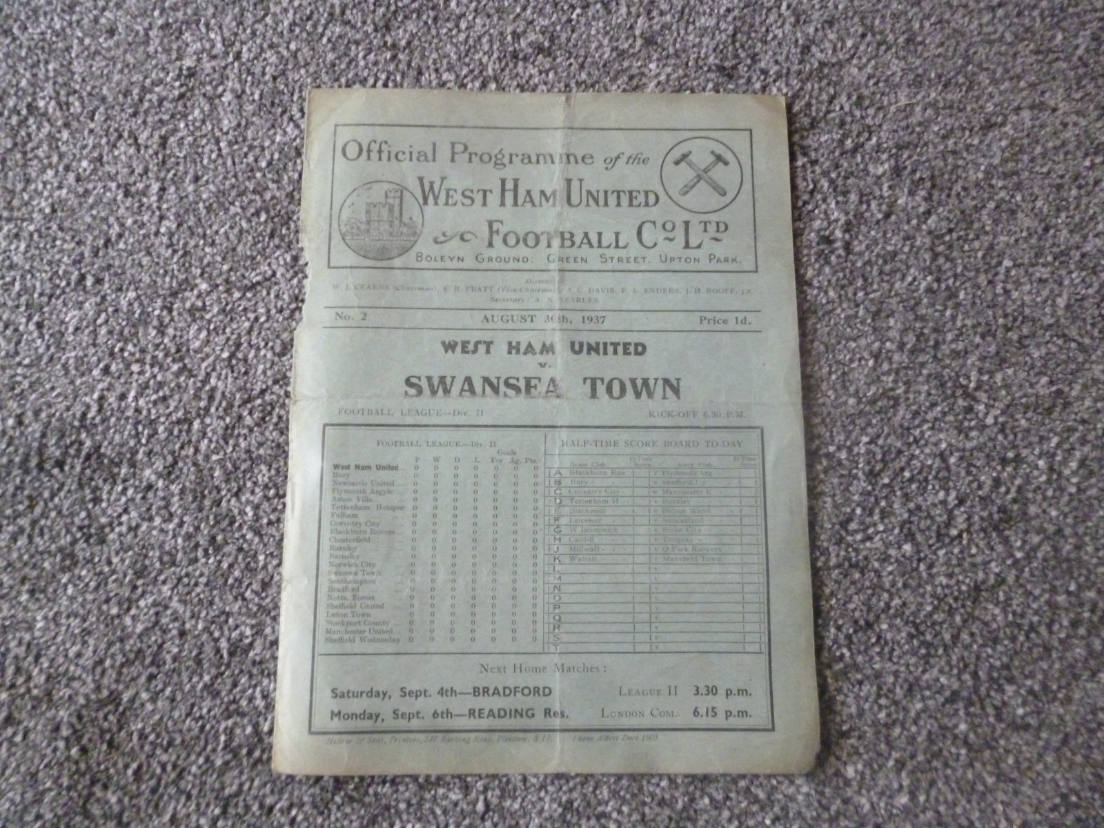 Pre War - West Ham United v Swansea Town 1937/38 Football Programme for sale on Ebay
