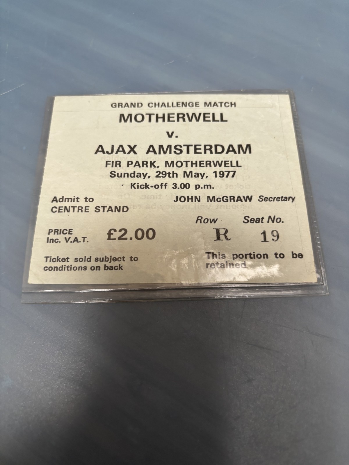 TICKET MOTHERWELL v AJAX  MAY 1977 CHALLENGE MATCH for sale on Ebay