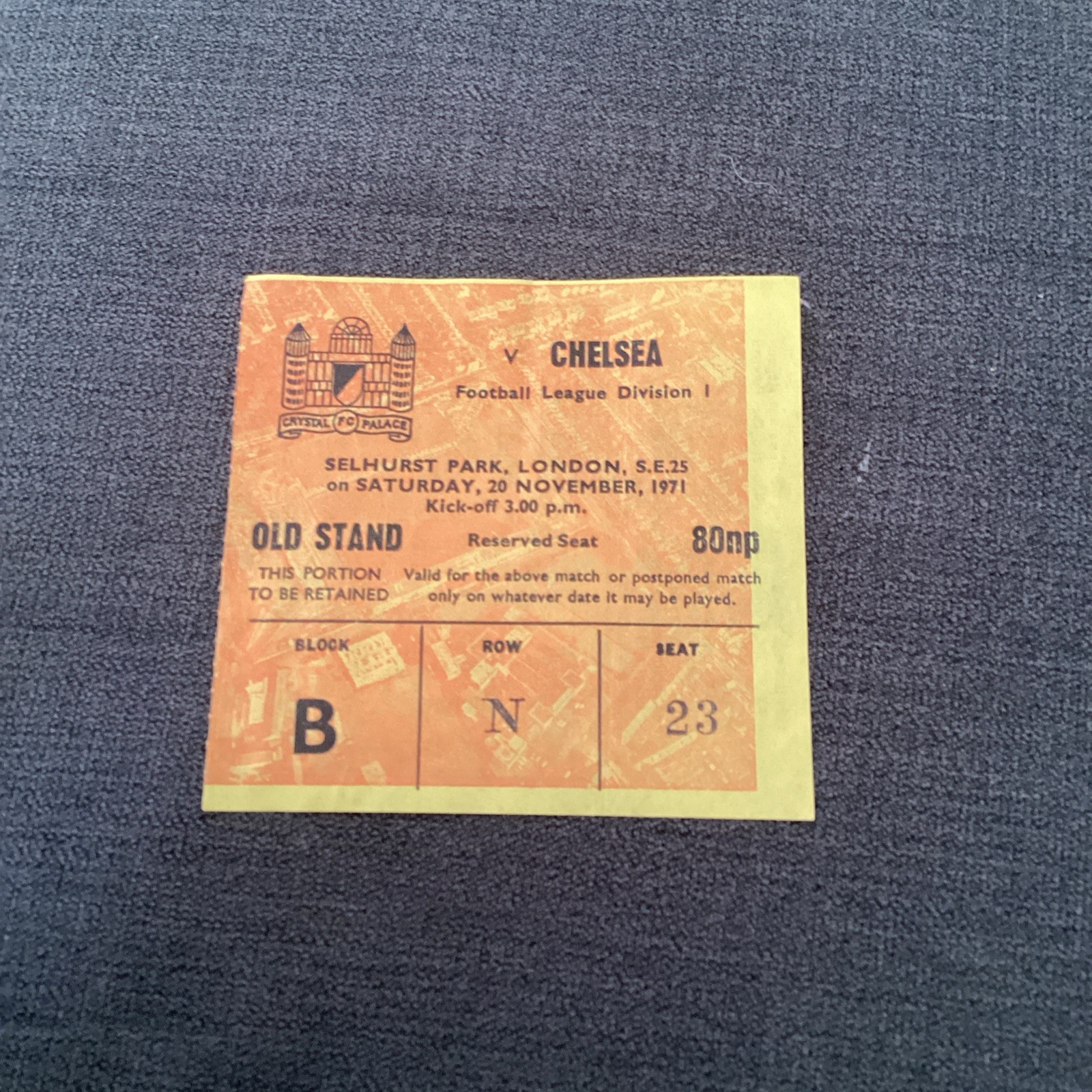1971/72 Crystal Palace v Chelsea match ticket for sale on Ebay