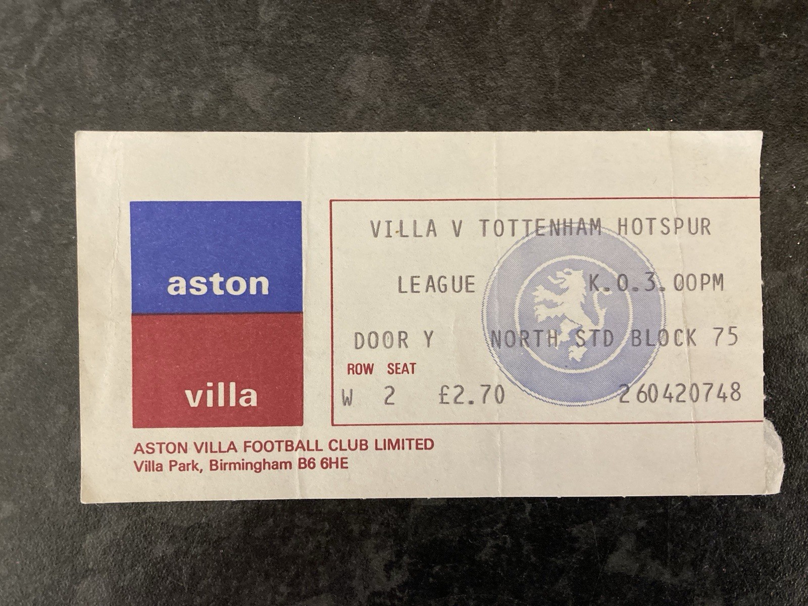 Aston Villa v Tottenham TICKET 1979/80 for sale on Ebay