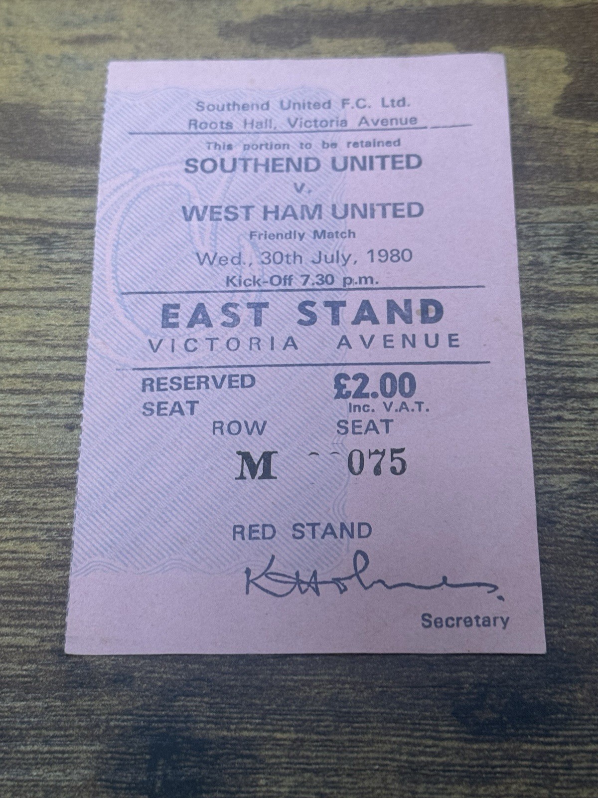 80/81 Southend V West Ham United FRIENDLY  Ticket FOOTBALL STUB for sale on Ebay