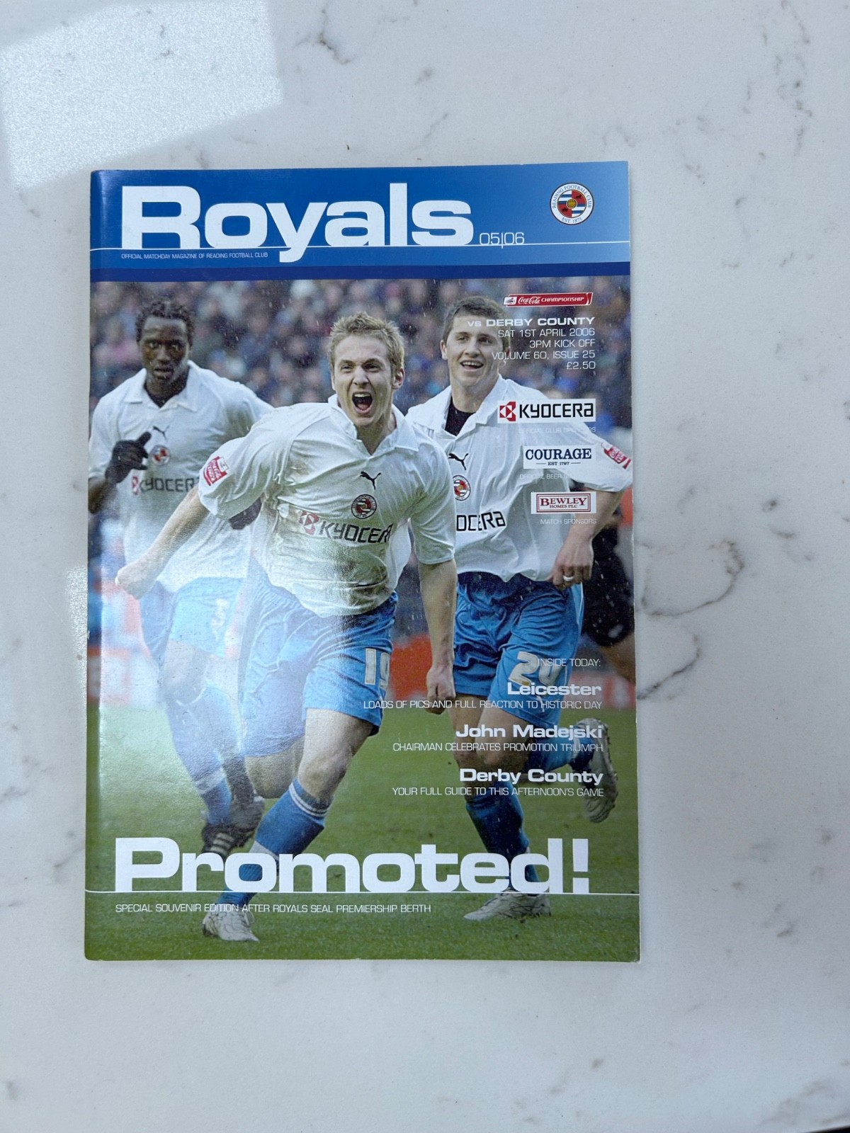 Reading vs Derby County football programme Championship 1st April 2006 for sale on Ebay