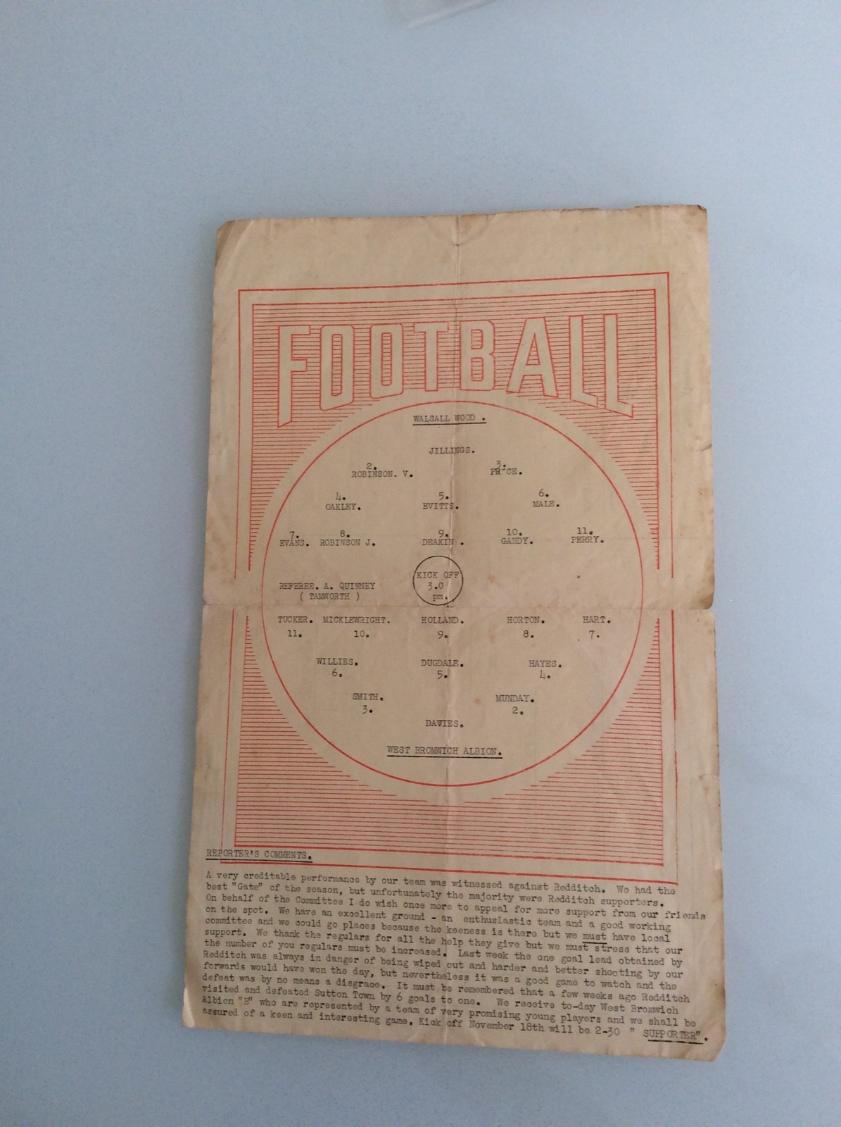 WALSALL WOOD V WEST BROMWICH ALBION B 04.11.1950 STAFFS / WALSALL COUNTY LEAGUE for sale on Ebay
